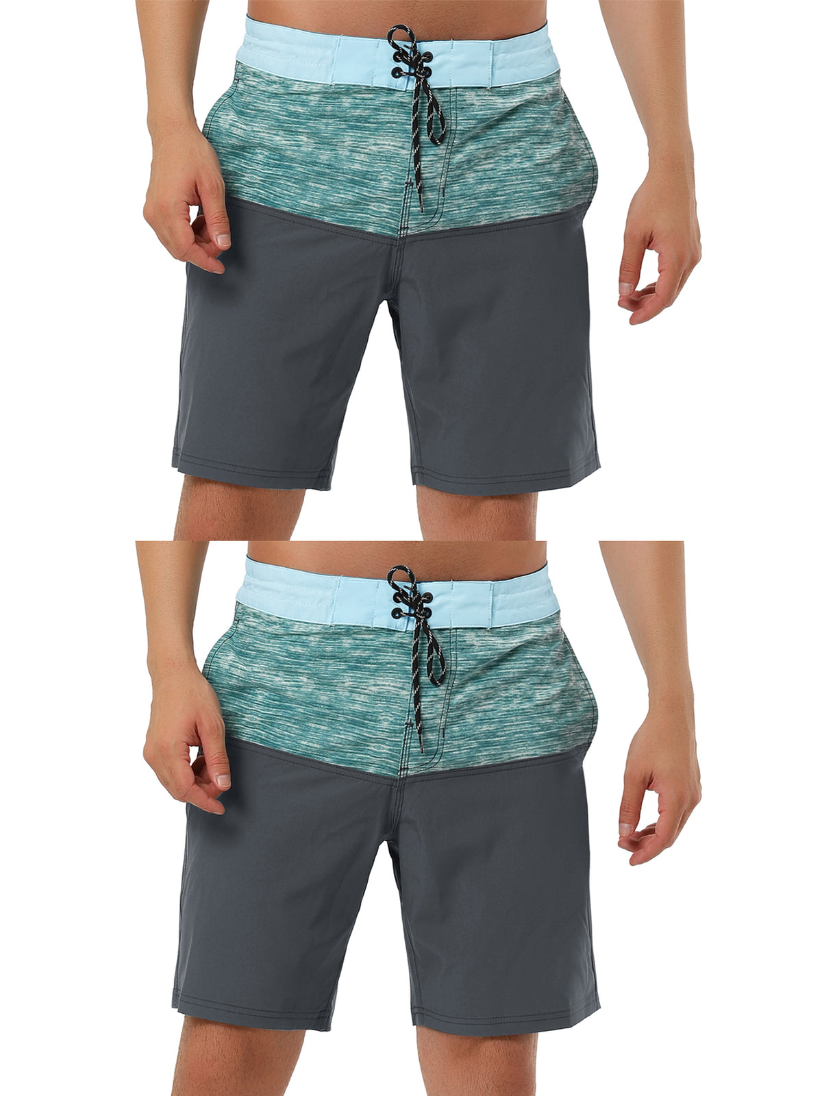 [PACK SALES] Men's 2 Pieces Summer Swim Shorts Color Block Beach Board Shorts