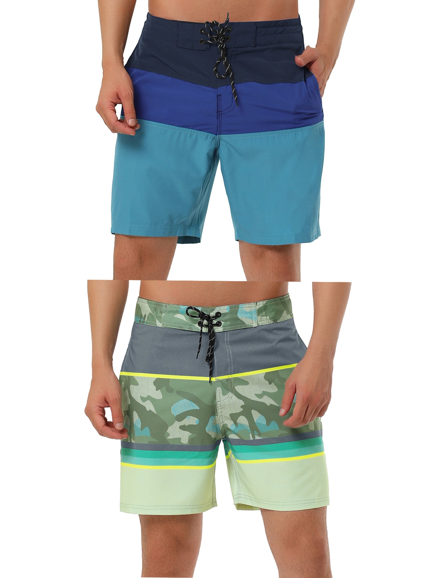 [PACK SALES] Men's 2 Pieces Contrast Color Design Drawstring Wasit Beach Board Shorts