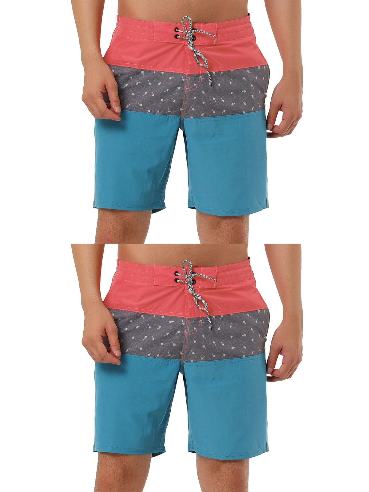 [PACK SALES] Men's 2 Pieces Summer Swim Shorts Color Block Beach Board Shorts