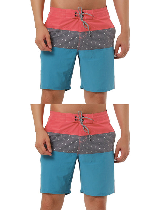 [PACK SALES] Men's 2 Pieces Summer Swim Shorts Color Block Beach Board Shorts
