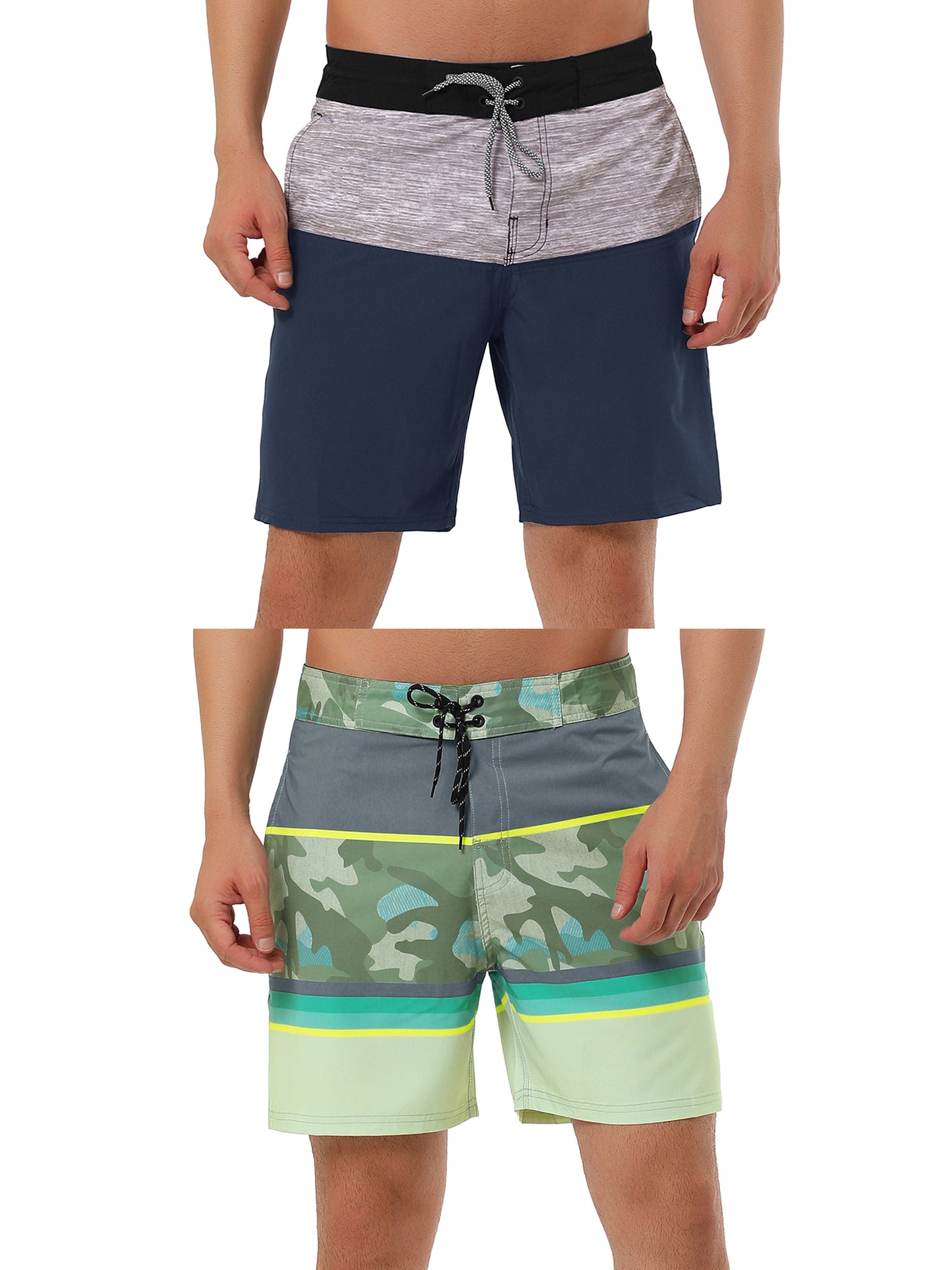 [PACK SALES] Men's 2 Pieces Contrast Color Design Drawstring Wasit Beach Board Shorts