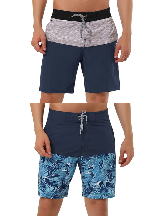 [PACK SALES] Men's 2 Pieces Contrast Color Design Drawstring Wasit Beach Board Shorts