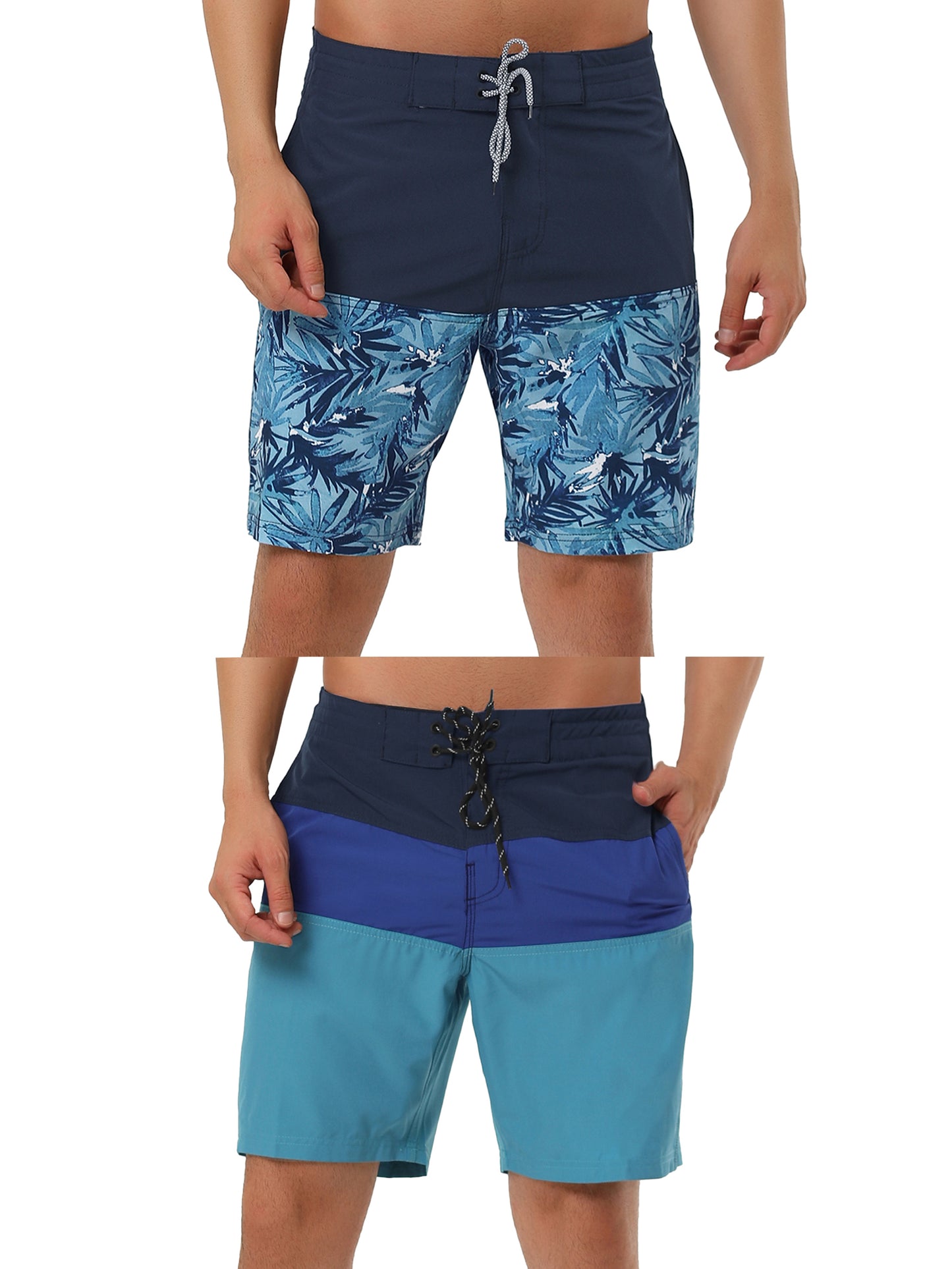 [PACK SALES] Men's 2 Pieces Contrast Color Design Drawstring Wasit Beach Board Shorts