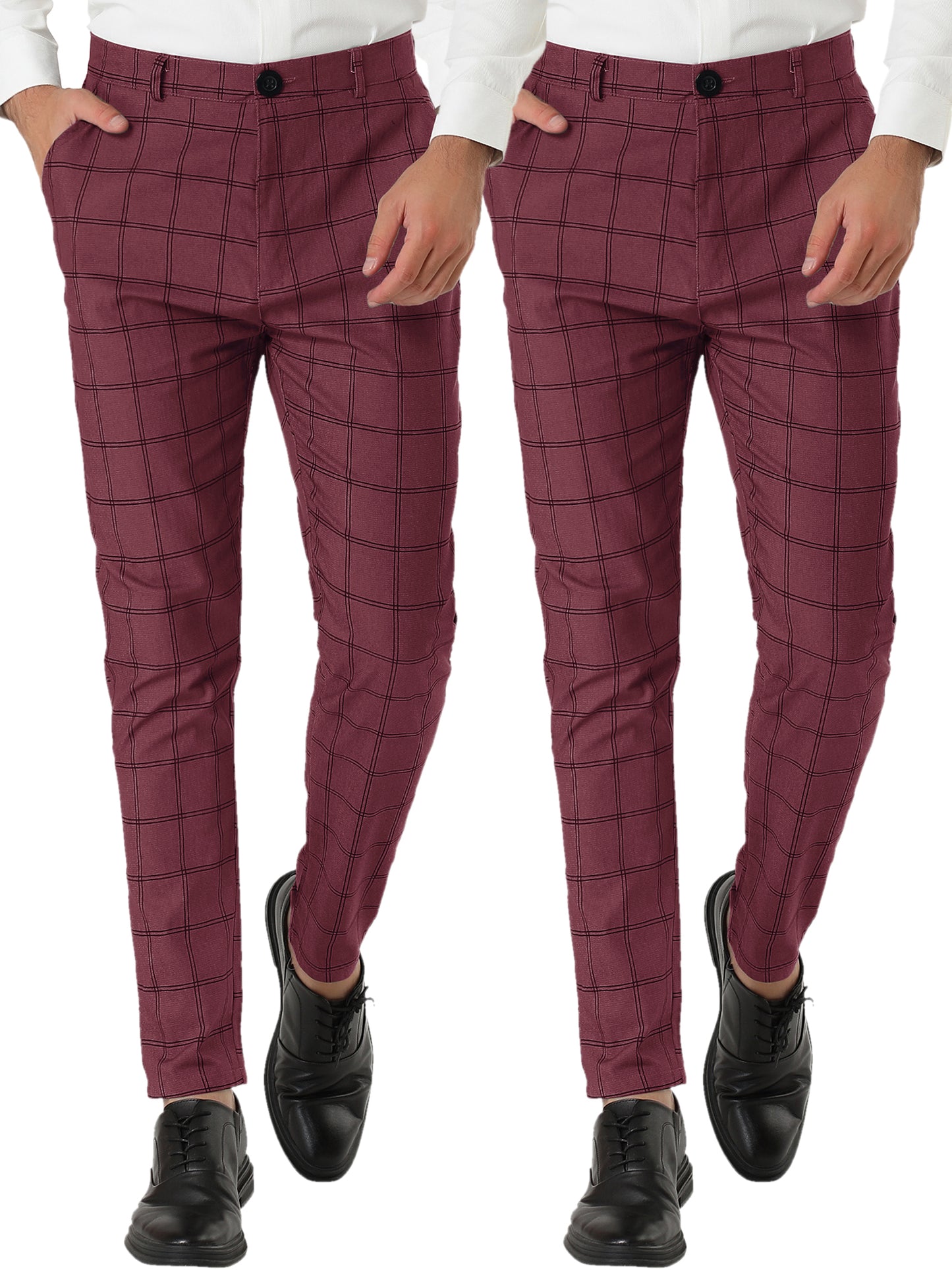 [PACK SALES] Men's 2 Pieces Business Skinny Flat Front Checked Dress Pants