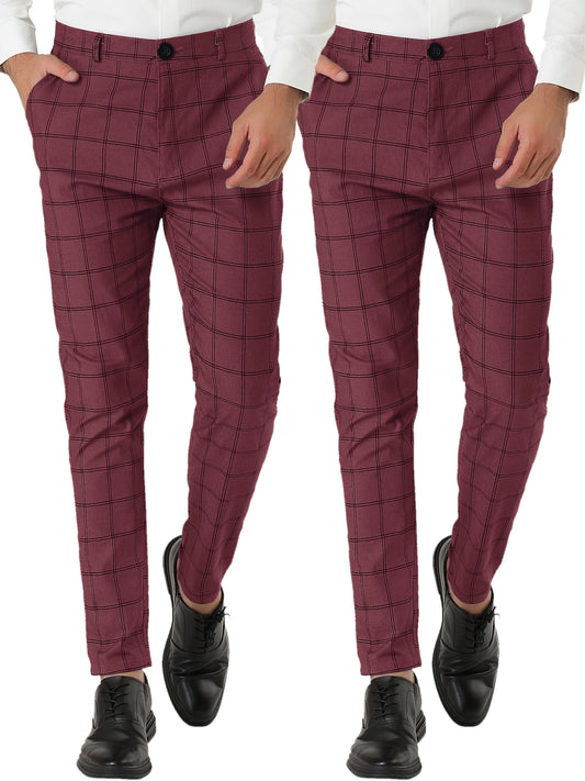 [PACK SALES] Men's 2 Pieces Business Skinny Flat Front Checked Dress Pants