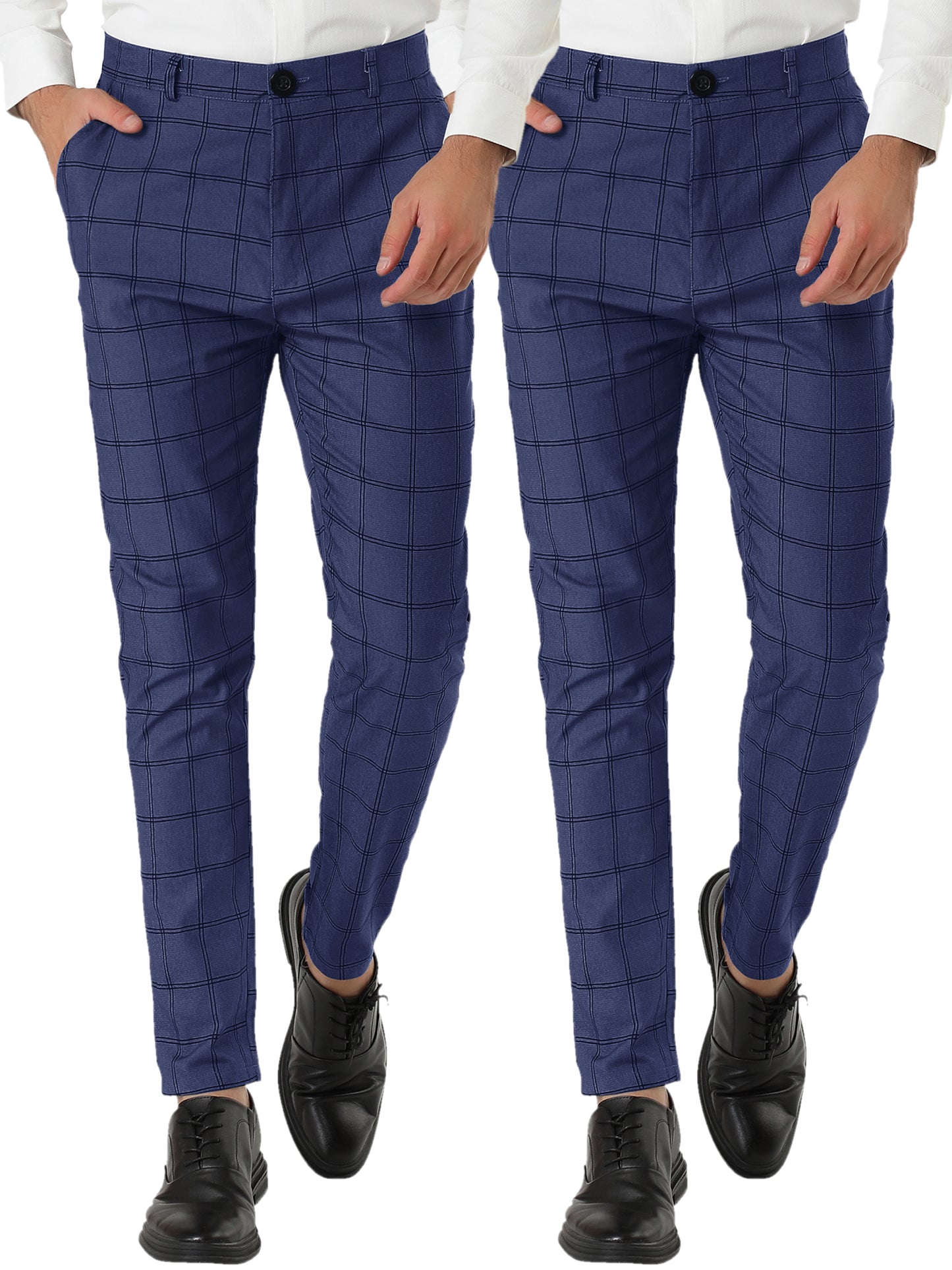 [PACK SALES] Men's 2 Pieces Business Skinny Flat Front Checked Dress Pants