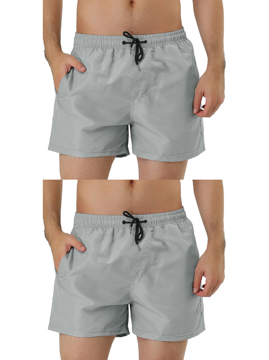 [PACK SALES] Men's 2 Pieces Solid Color Summer Drawstring Waist Beach Swim Trunks