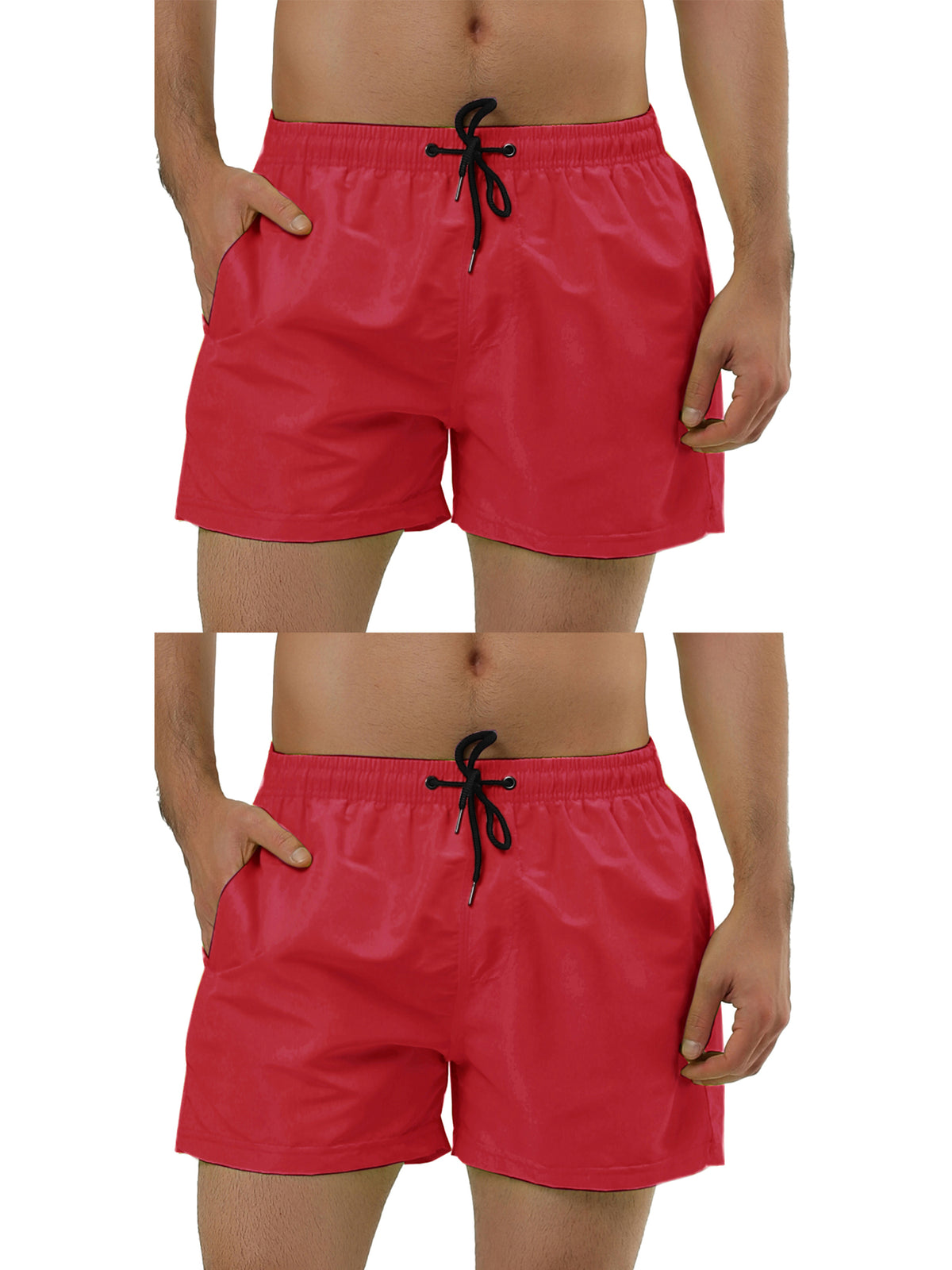 [PACK SALES] Men's 2 Pieces Solid Color Summer Drawstring Waist Beach Swim Trunks
