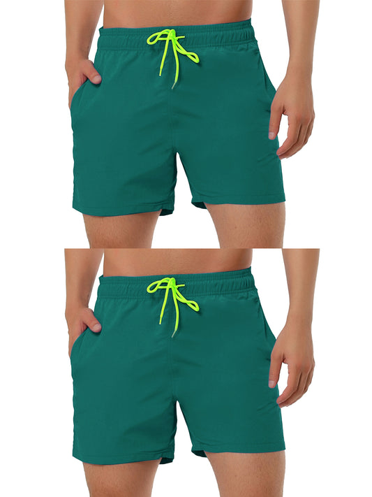 [PACK SALES] Men's 2 Pieces Holiday Beach Solid Color Adjustable Waist Bathing Swim Shorts
