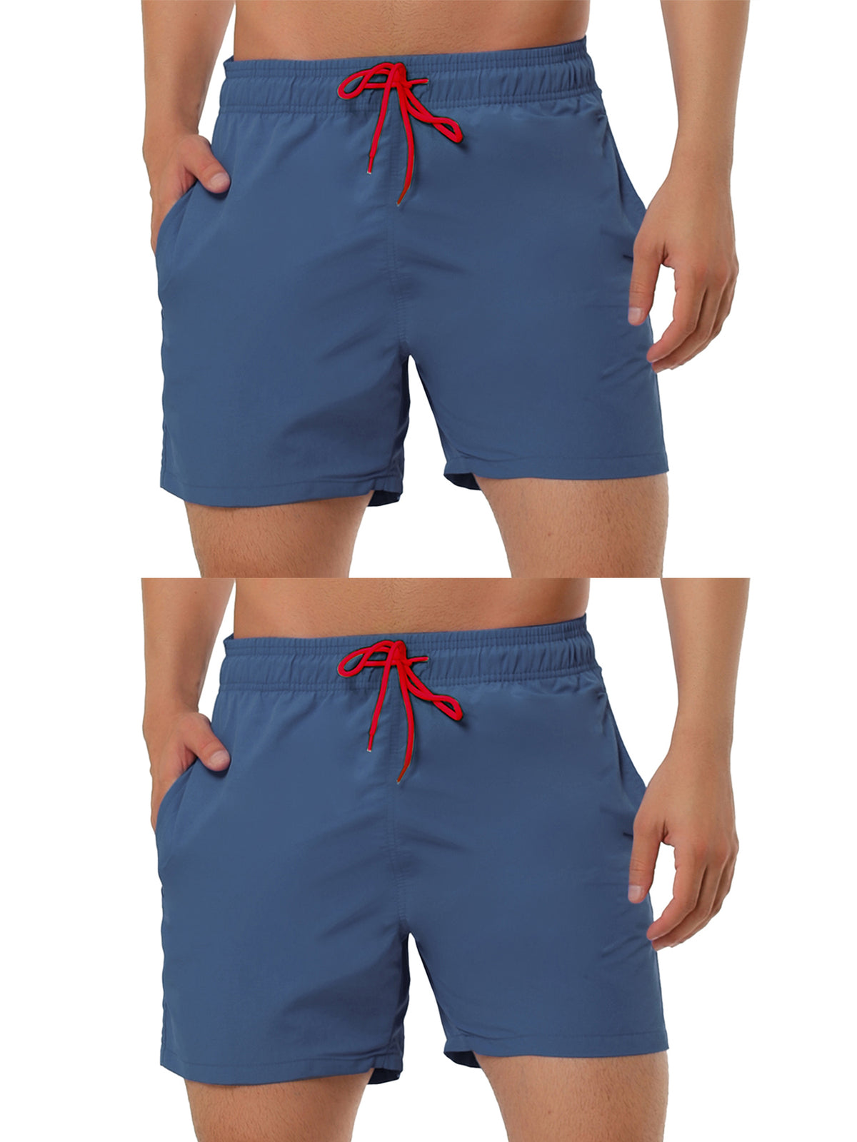 [PACK SALES] Men's 2 Pieces Holiday Beach Solid Color Adjustable Waist Bathing Swim Shorts