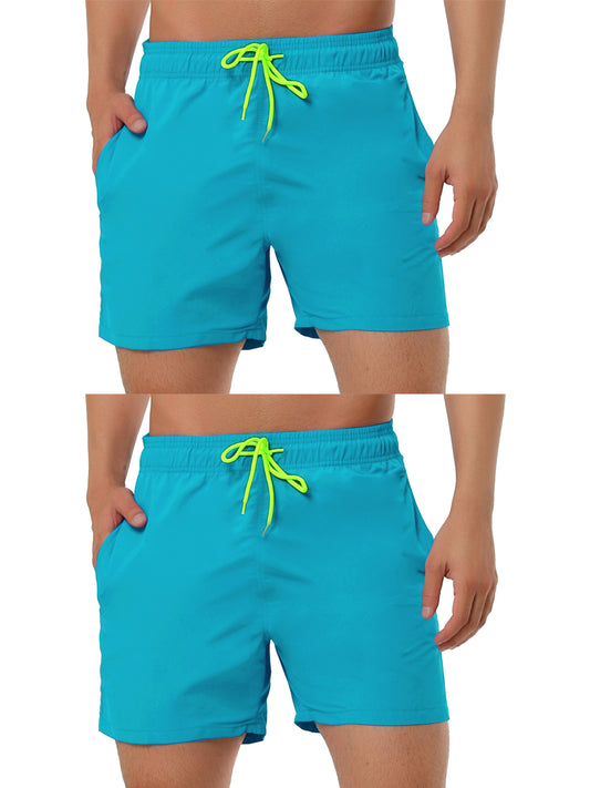 [PACK SALES] Men's 2 Pieces Solid Color Lightweight Summer Surfing Beach Swim Shorts