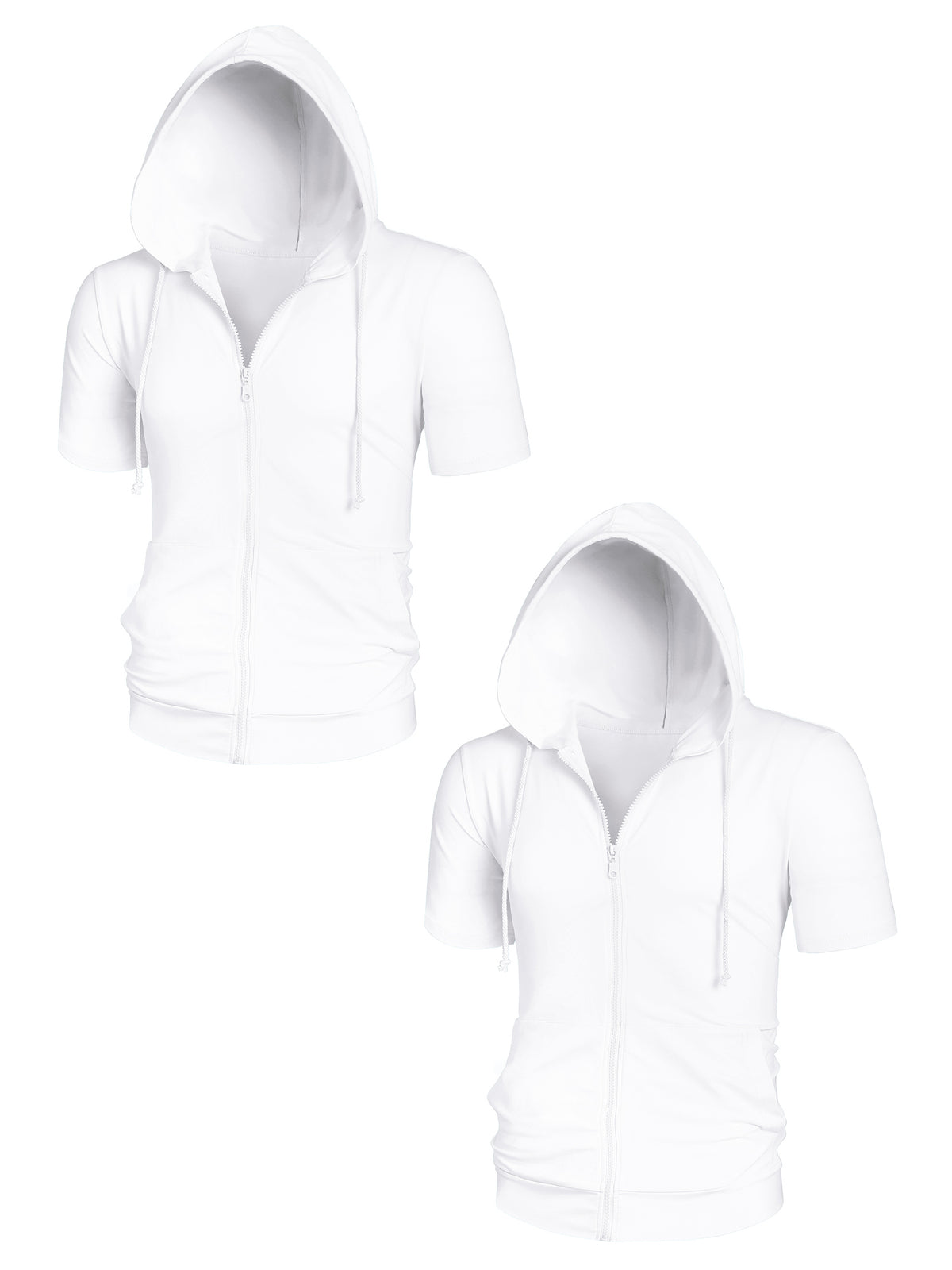 [PACK SALES] Men's 2 Pieces Solid Color Zip Up Short Sleeves Sweatshirt with Drawstring Hood