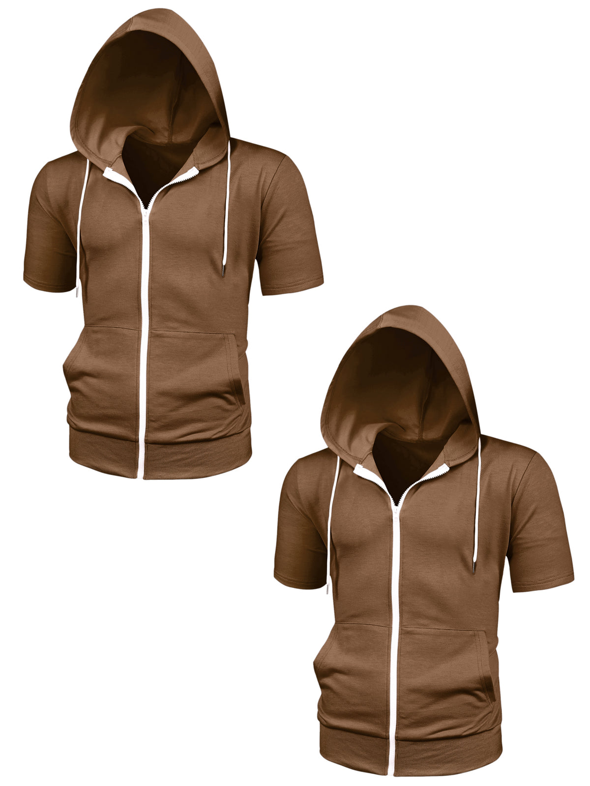 [PACK SALES] Men's 2 Pieces Summer Lightweight Zip Up Short Sleeves Hooded Sweatshirt