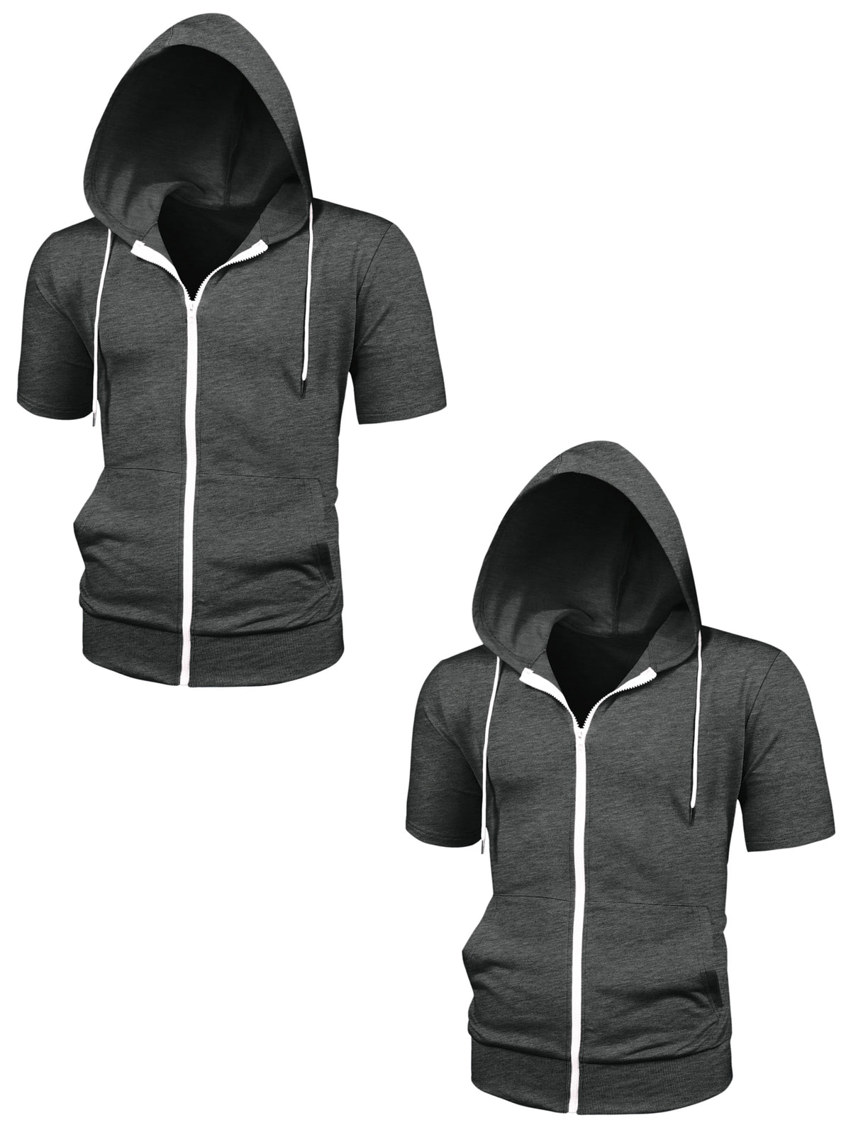 [PACK SALES] Men's 2 Pieces Summer Lightweight Zip Up Short Sleeves Hooded Sweatshirt