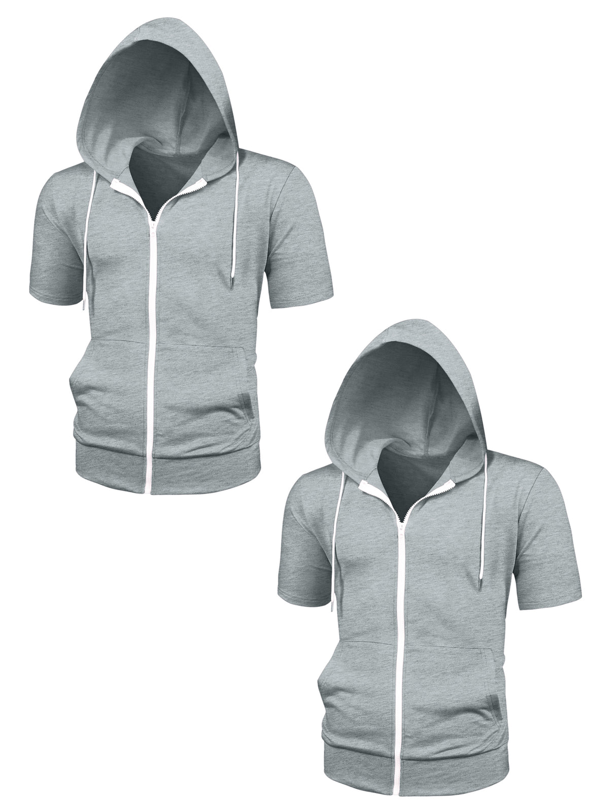 [PACK SALES] Men's 2 Pieces Summer Lightweight Zip Up Short Sleeves Hooded Sweatshirt