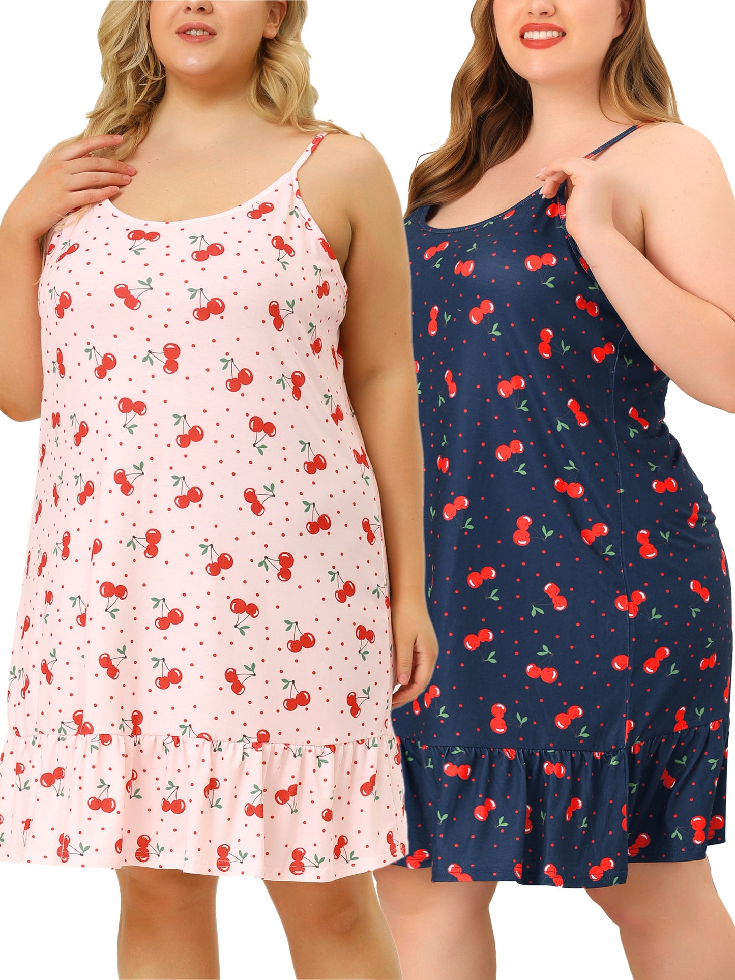 [PACK SALES] Women's Plus Size 2 Pieces Sleeveless Sleep Dress Print Cute Pajama
