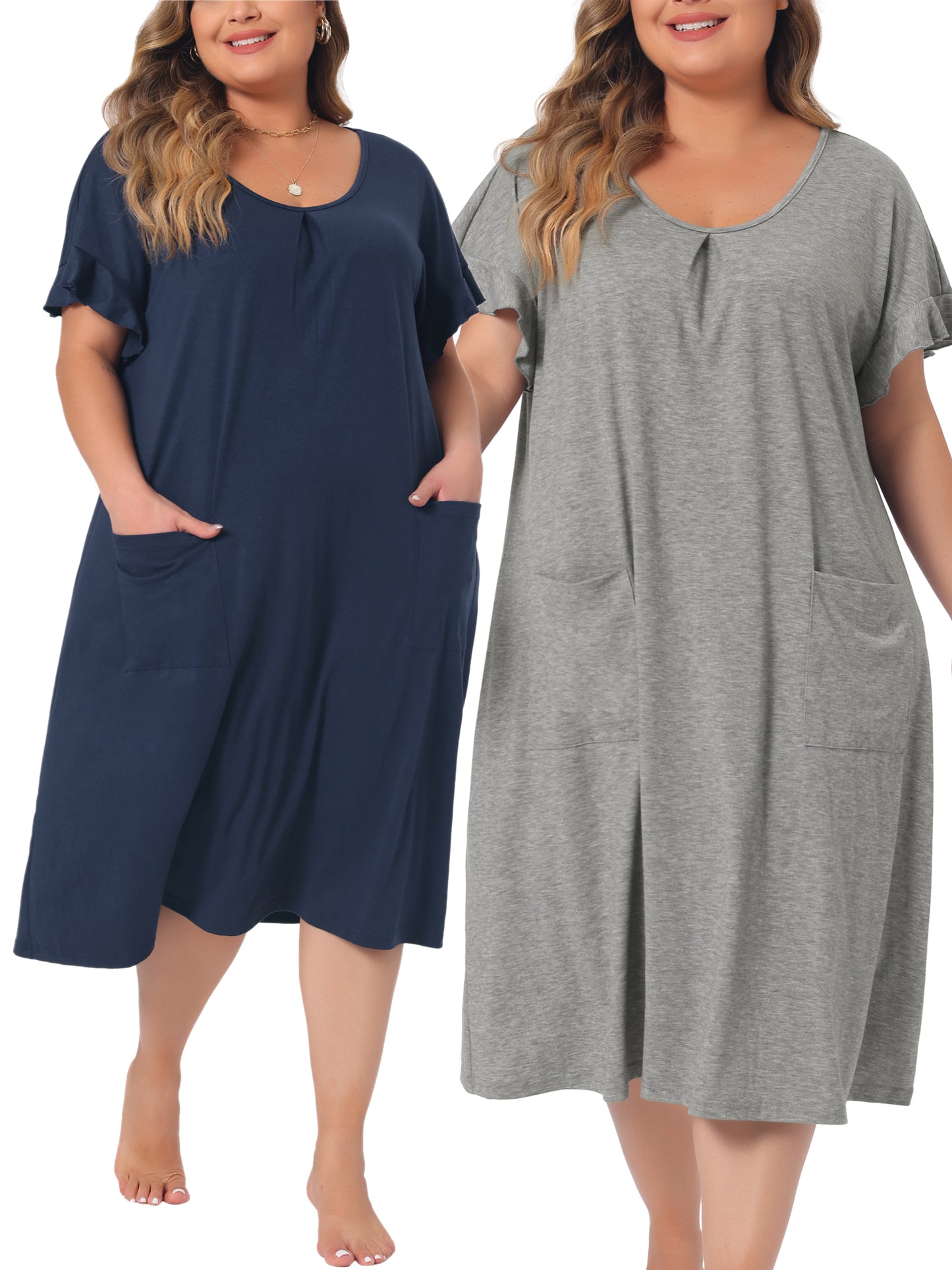 [PACK SALES] Women's Plus Size Packs Nightgowns Short Sleeve Nightshirt Pockets
