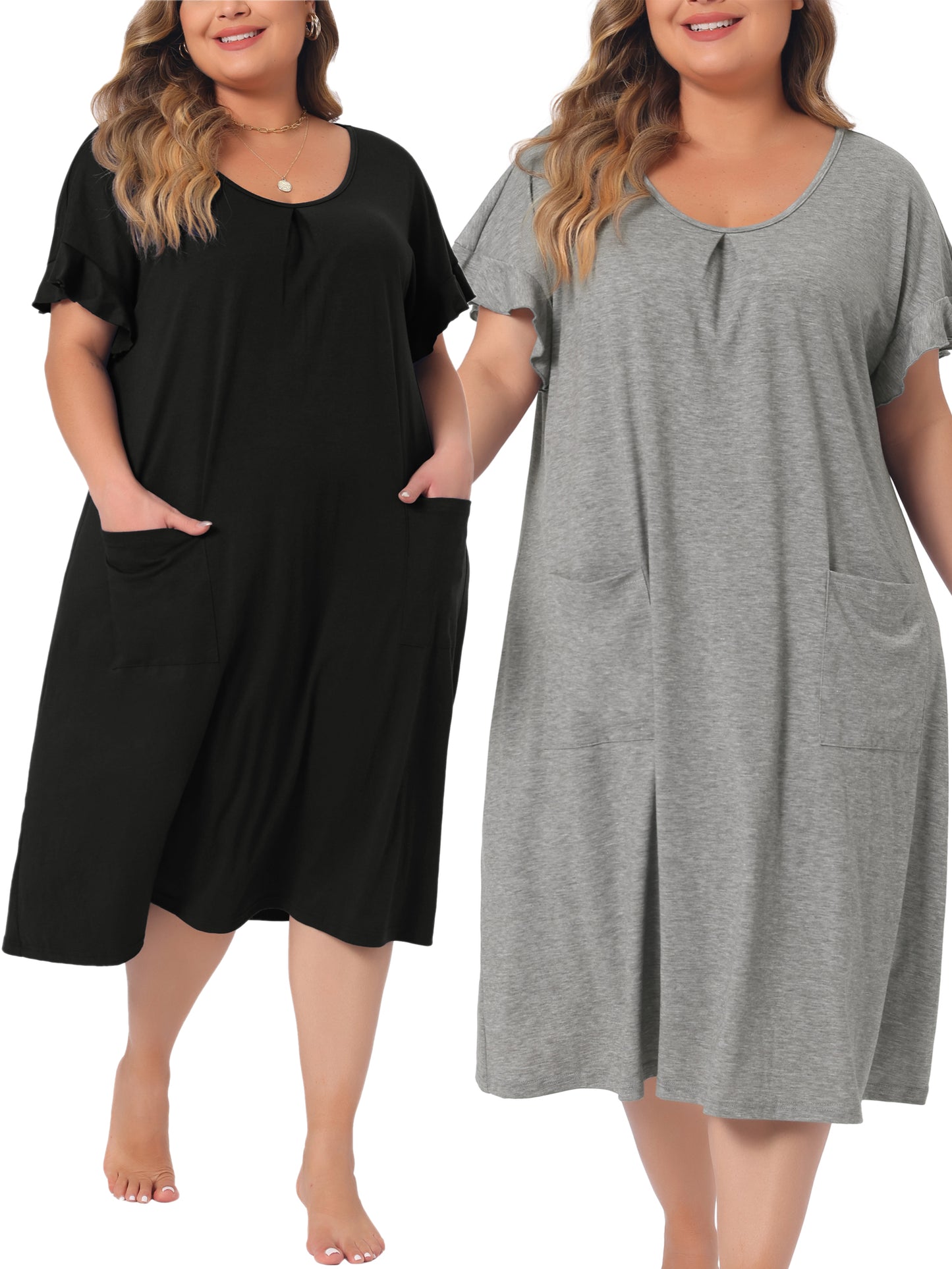 [PACK SALES] Women's Plus Size Packs Nightgowns Short Sleeve Nightshirt Pockets