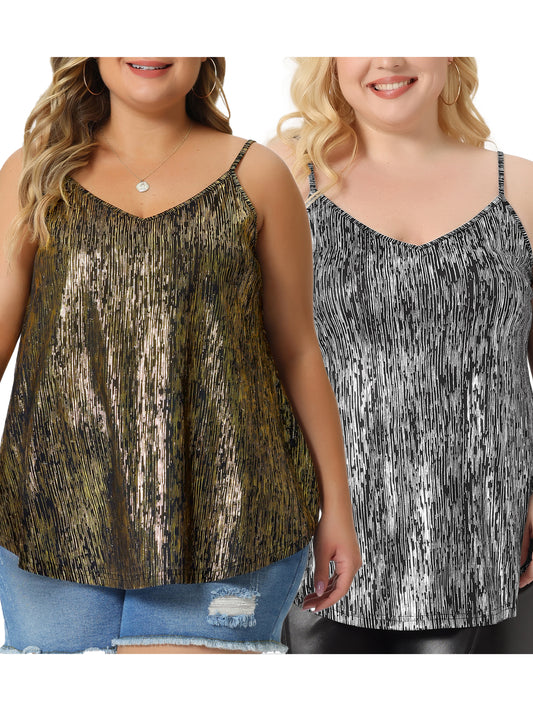 [PACK SALES] Women's Plus Size Packs V Neck Bronzing Packs Glitter Sleeveless Casual Camisole