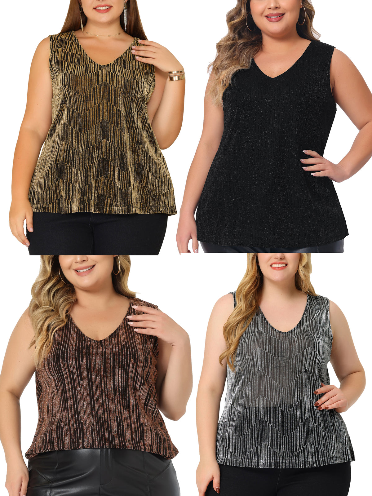 [PACK SALES] Women's Plus Size Packs Sleeveless Glitter Sequin Party Tank Top