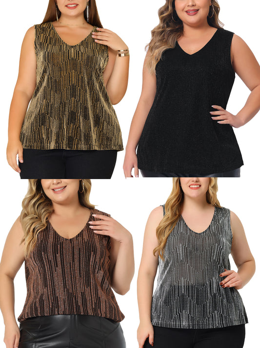[PACK SALES] Women's Plus Size Packs Sleeveless Glitter Sequin Party Tank Top