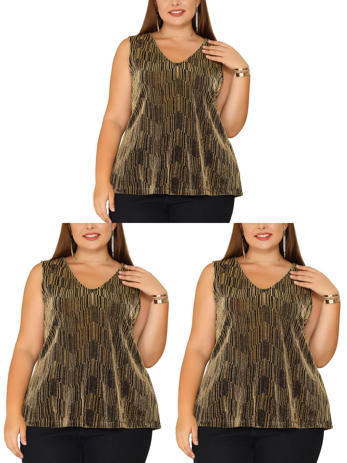 [PACK SALES] Women's Plus Size Packs Sleeveless Glitter Sequin Party Tank Top