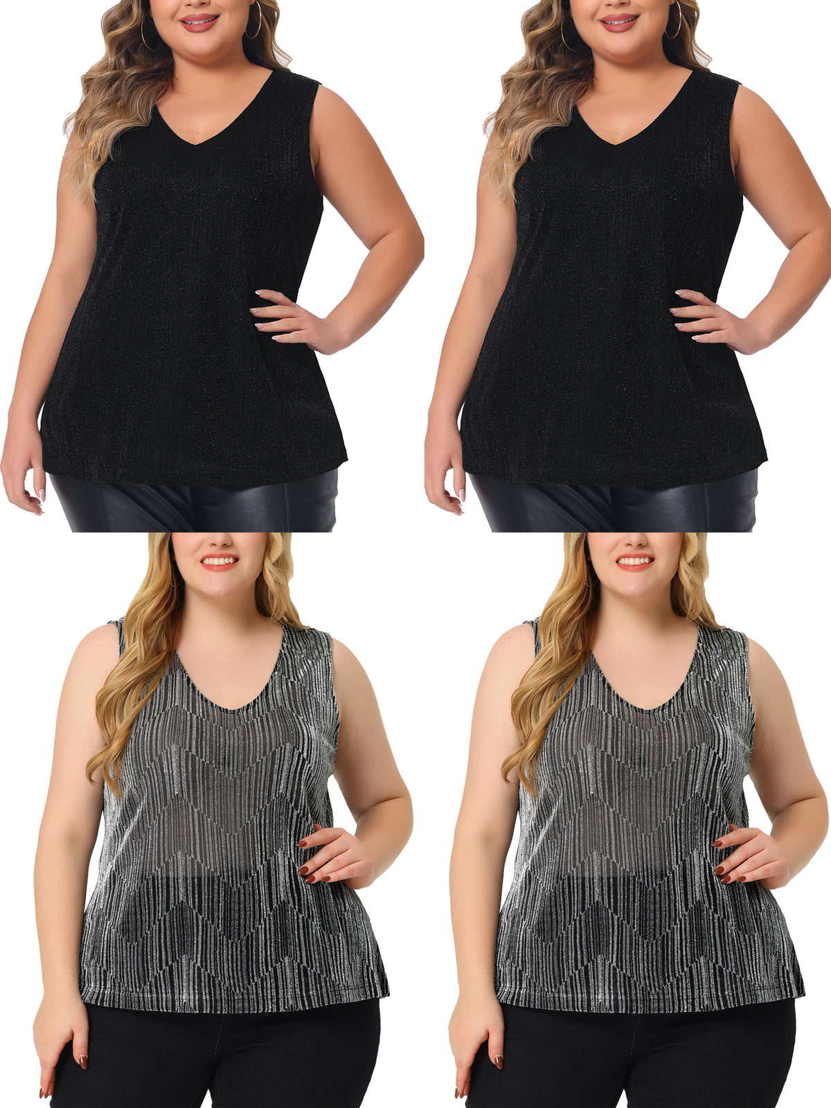 [PACK SALES] Women's Plus Size Packs Sleeveless Glitter Sequin Party Tank Top