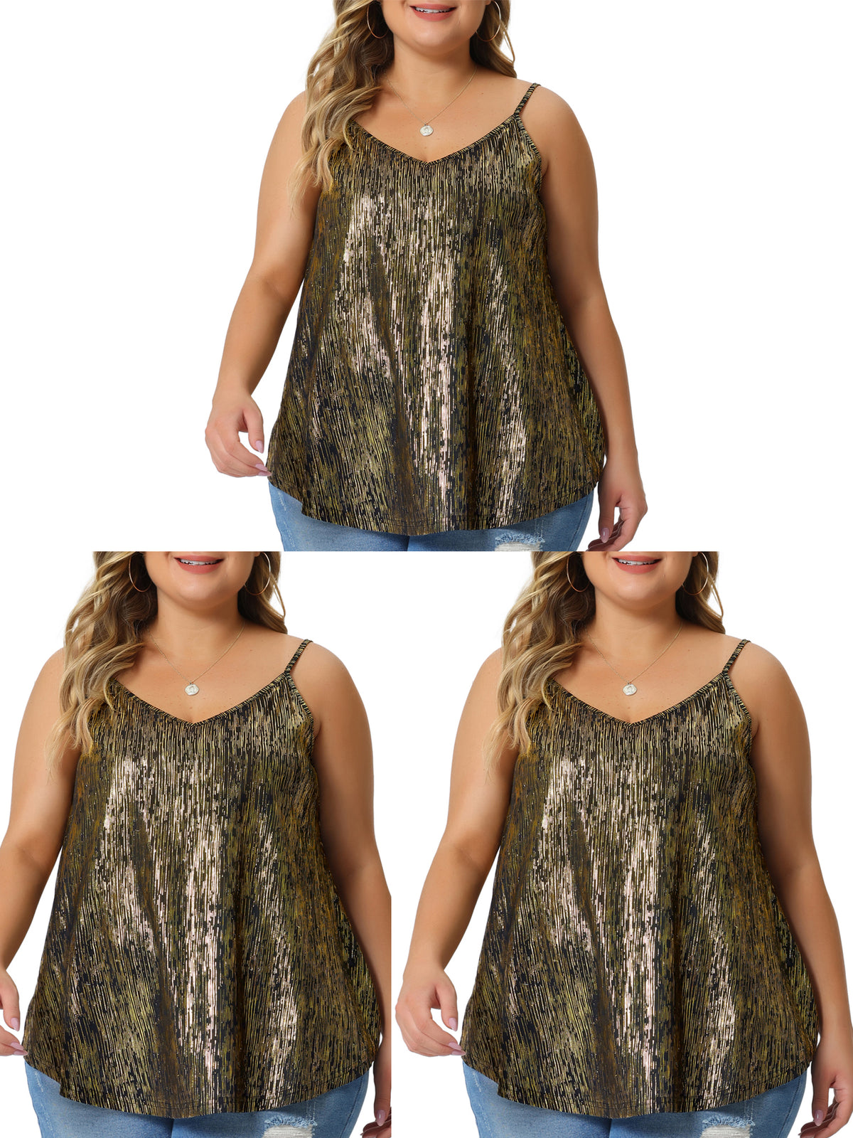 [PACK SALES] Women's Plus Size Packs V Neck Bronzing Packs Glitter Sleeveless Casual Camisole