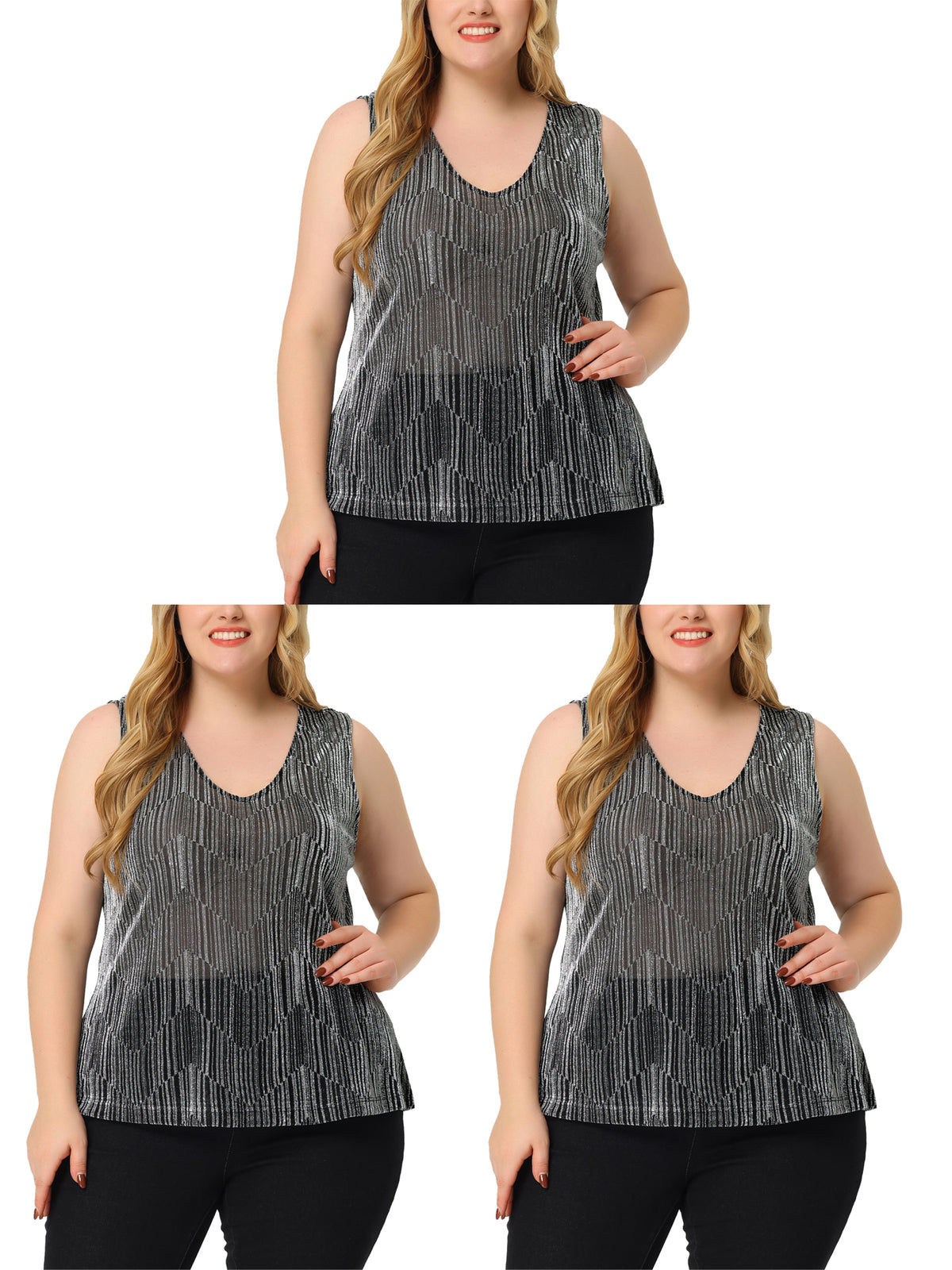 [PACK SALES] Women's Plus Size Packs Sleeveless Glitter Sequin Party Tank Top