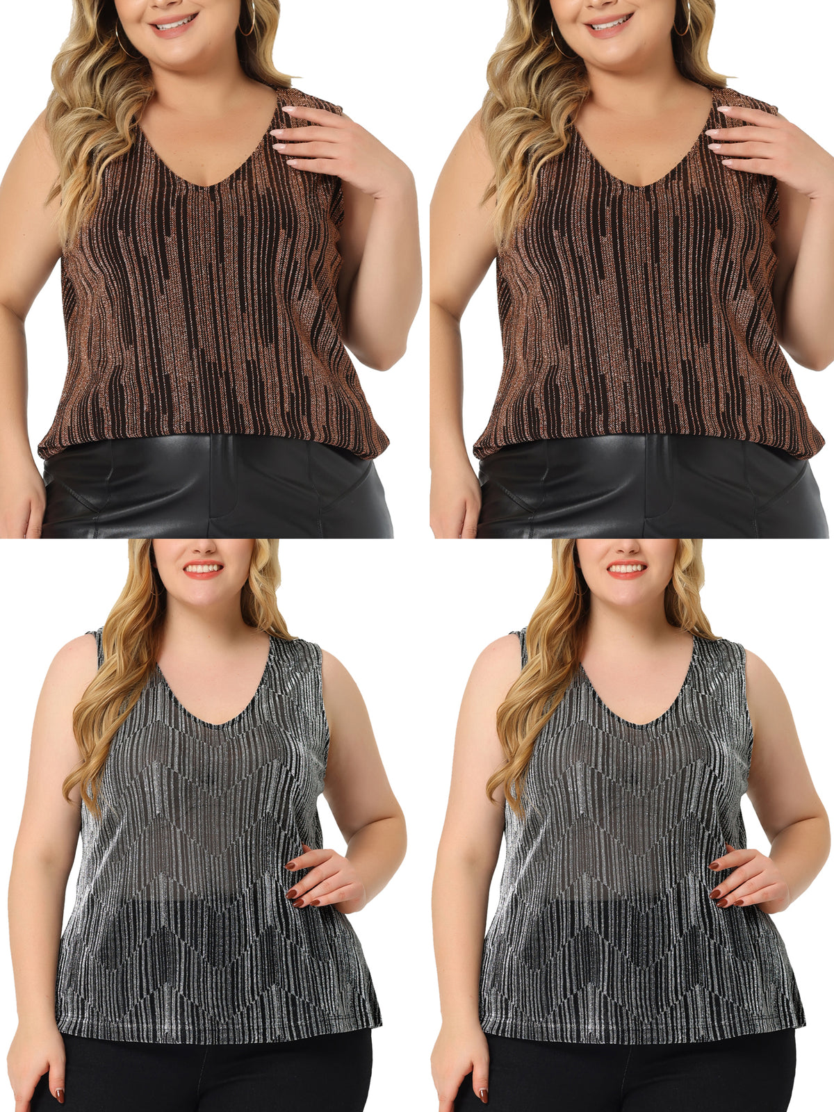 [PACK SALES] Women's Plus Size Packs Sleeveless Glitter Sequin Party Tank Top