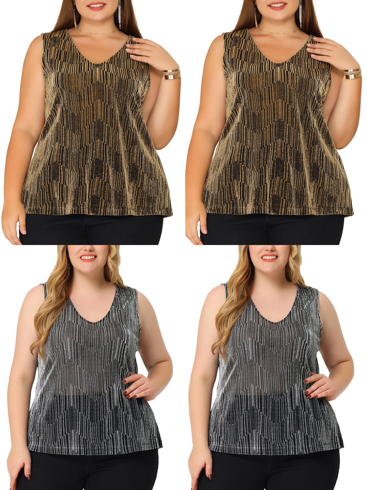 [PACK SALES] Women's Plus Size Packs Sleeveless Glitter Sequin Party Tank Top