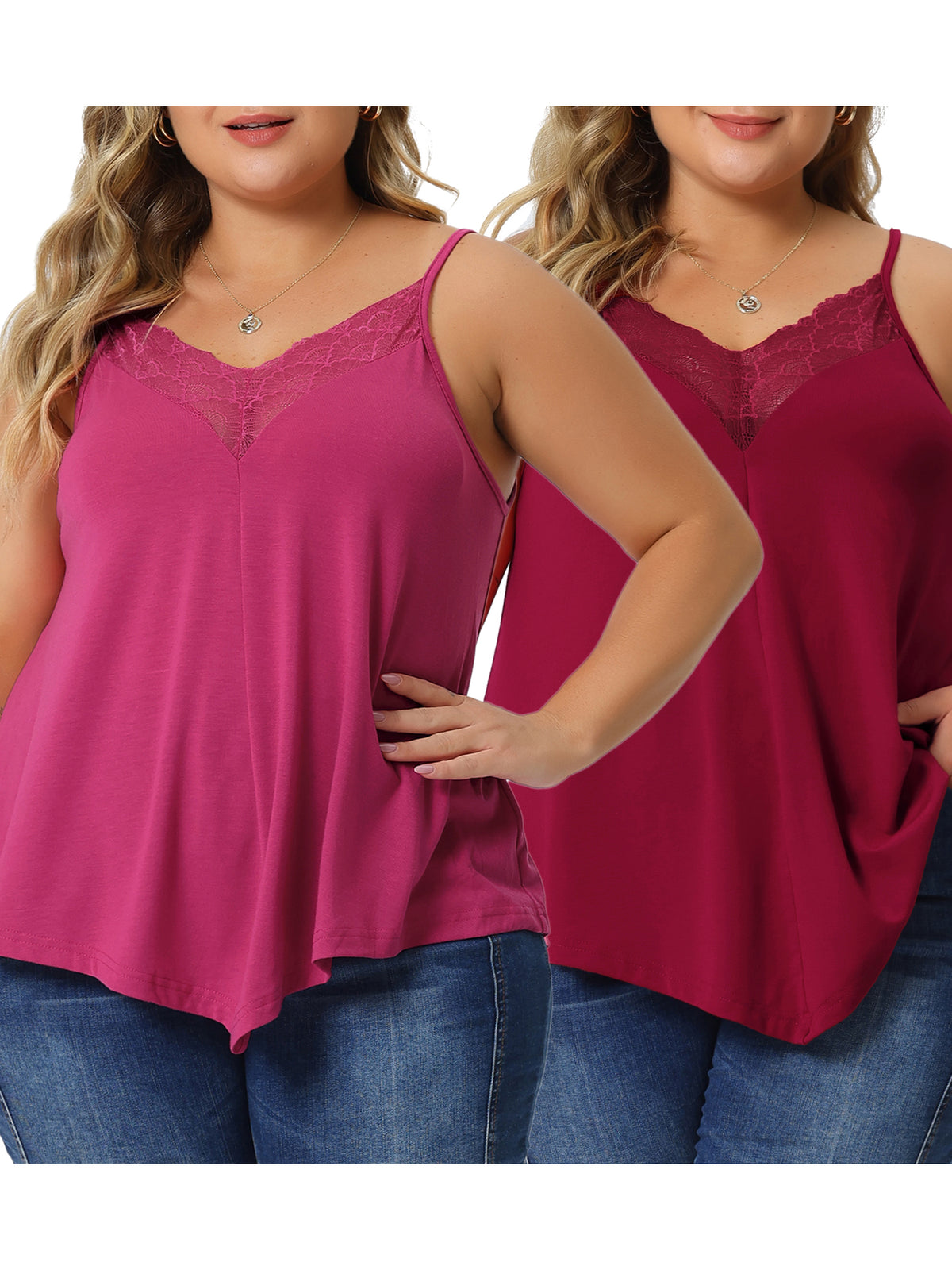 [PACK SALES] Women's Plus Size 2 Pieces Cami Tank V-Neck Lace Camisole Spaghetti Strap Tops