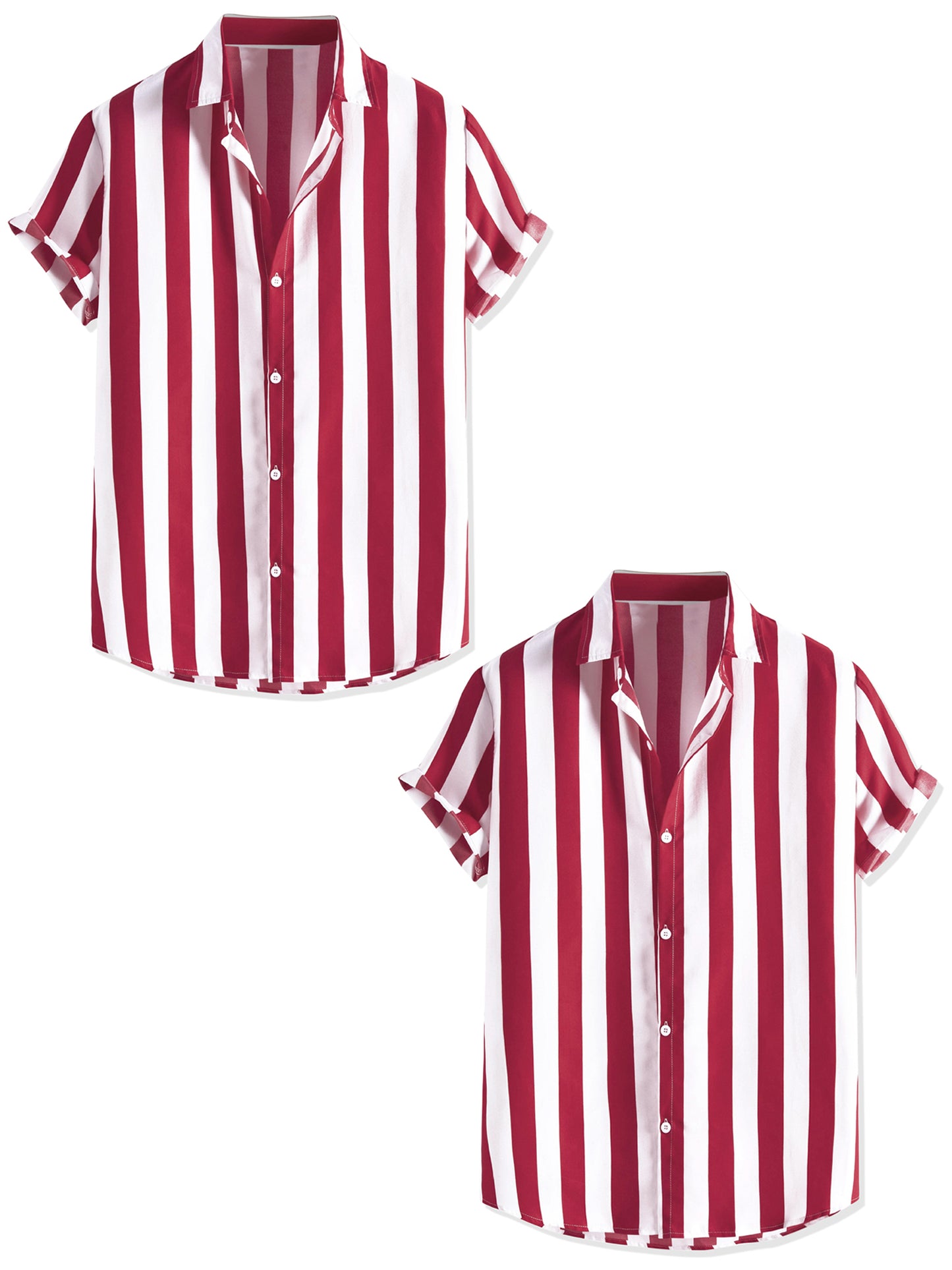 [PACK SALES] Men's 2 Pieces Short Sleeved Color Block Button Down Beach Stripe Shirts