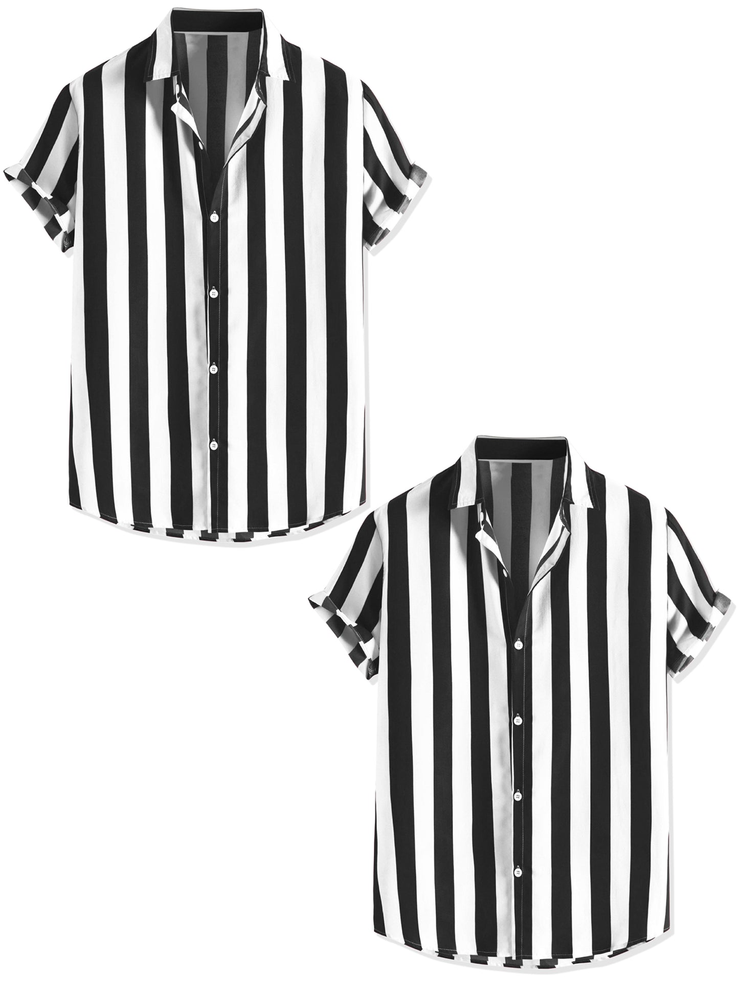 [PACK SALES] Men's 2 Pieces Short Sleeved Color Block Button Down Beach Stripe Shirts