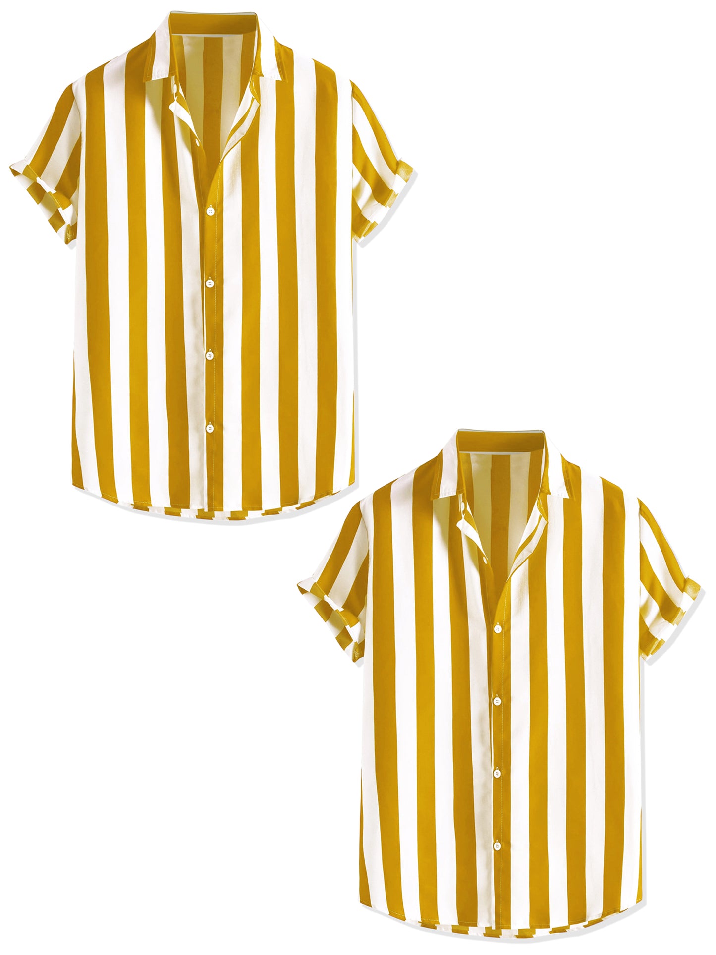 [PACK SALES] Men's 2 Pieces Short Sleeved Color Block Button Down Beach Stripe Shirts