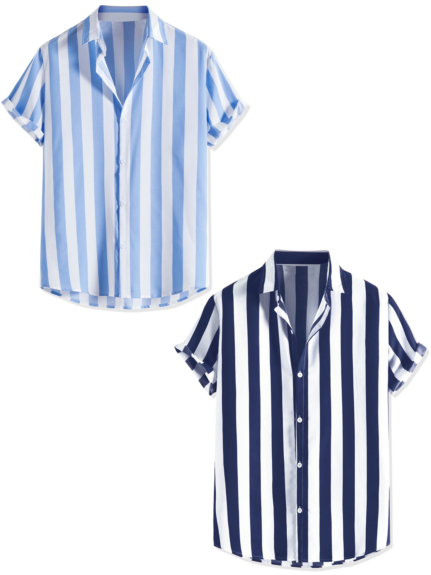 [PACK SALES] Men's 2 Pieces Short Sleeved Color Block Button Down Beach Stripe Shirts
