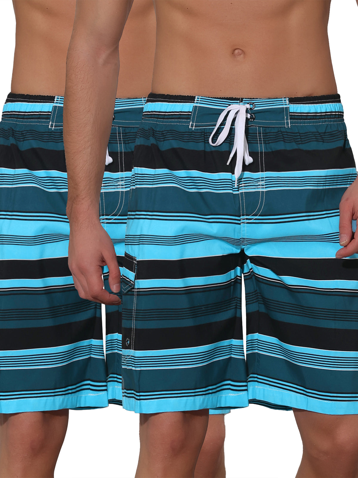 [PACK SALES] Men's 2 Pieces Drawstring Stripes Color Block Beach Board Shorts
