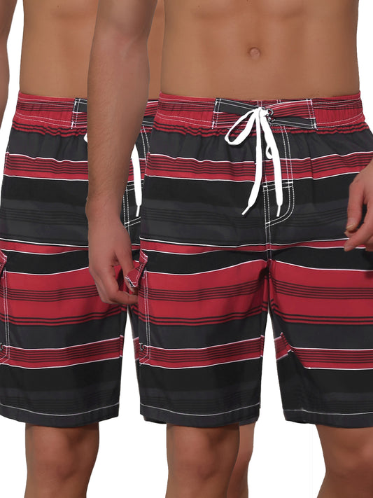 [PACK SALES] Men's 2 Pieces Drawstring Stripes Color Block Beach Board Shorts