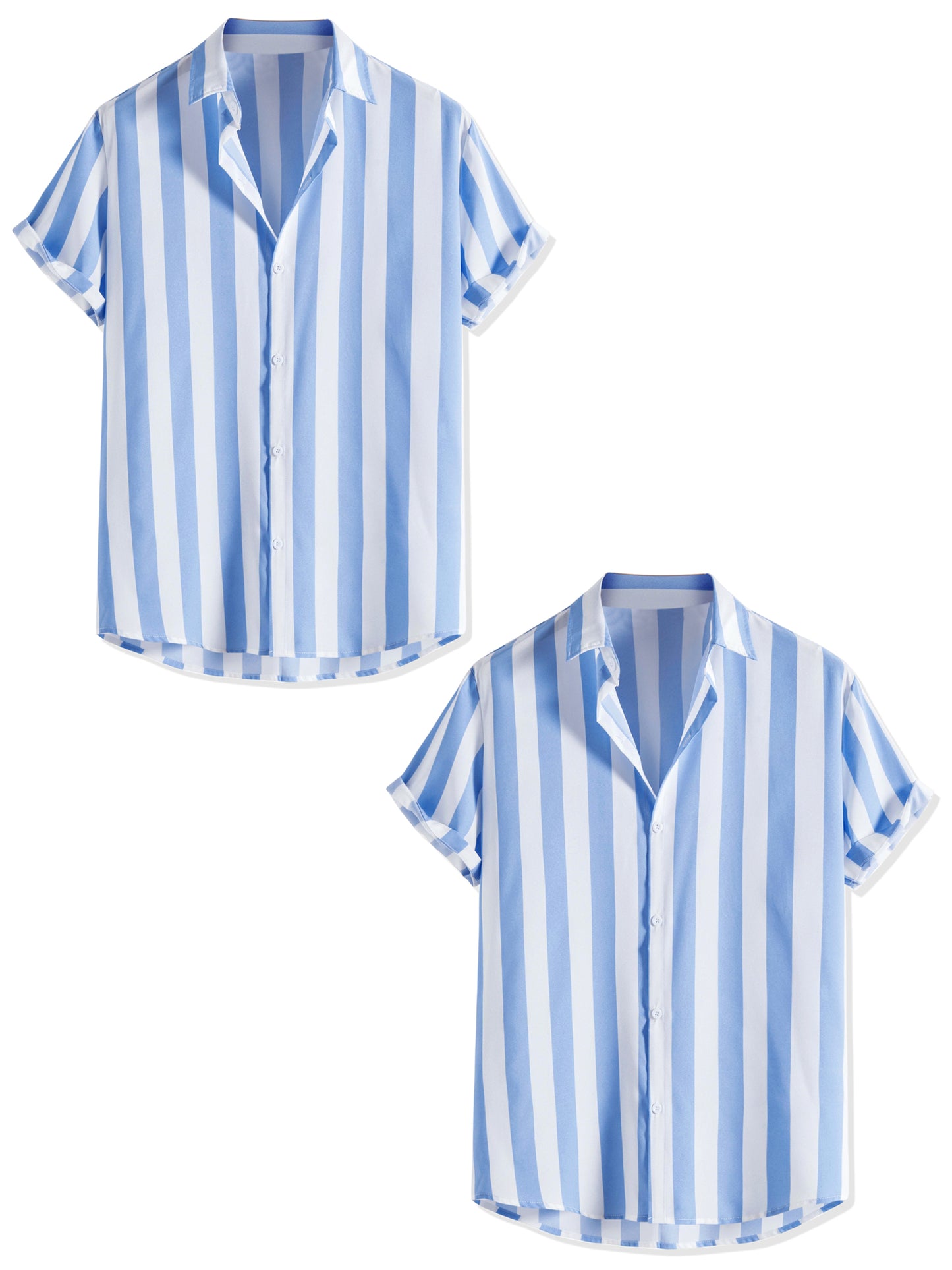 [PACK SALES] Men's 2 Pieces Short Sleeved Color Block Button Down Beach Stripe Shirts
