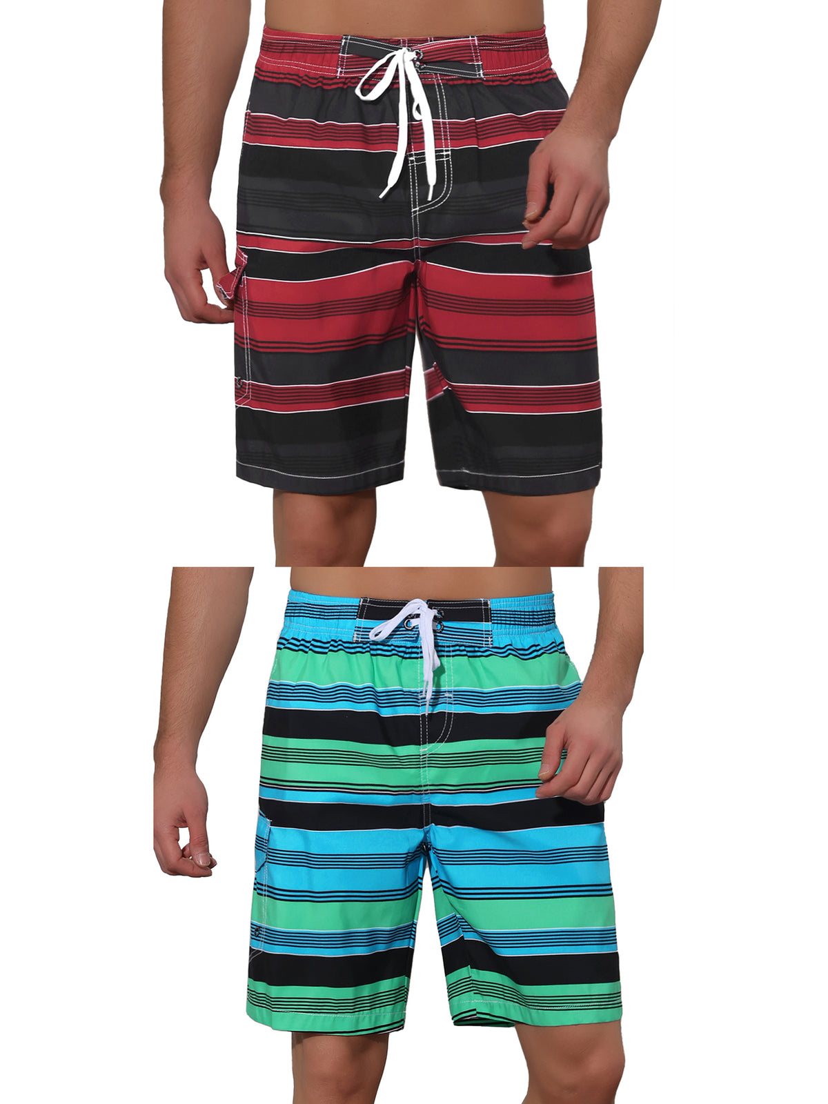 [PACK SALES] Men's 2 Pieces Drawstring Stripes Color Block Beach Board Shorts