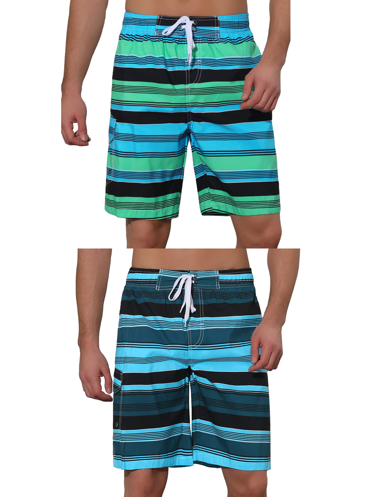 [PACK SALES] Men's 2 Pieces Drawstring Stripes Color Block Beach Board Shorts