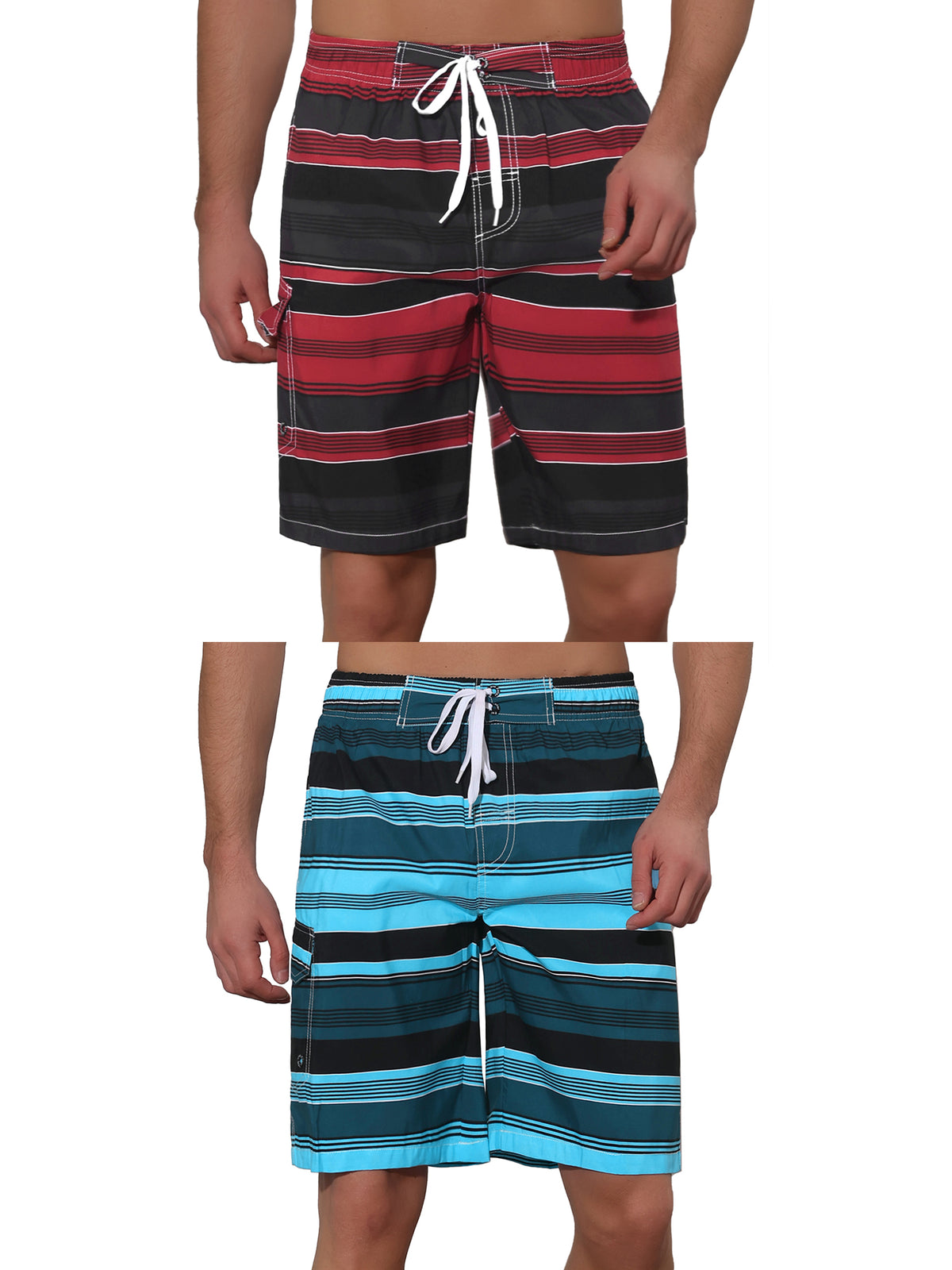 [PACK SALES] Men's 2 Pieces Drawstring Stripes Color Block Beach Board Shorts