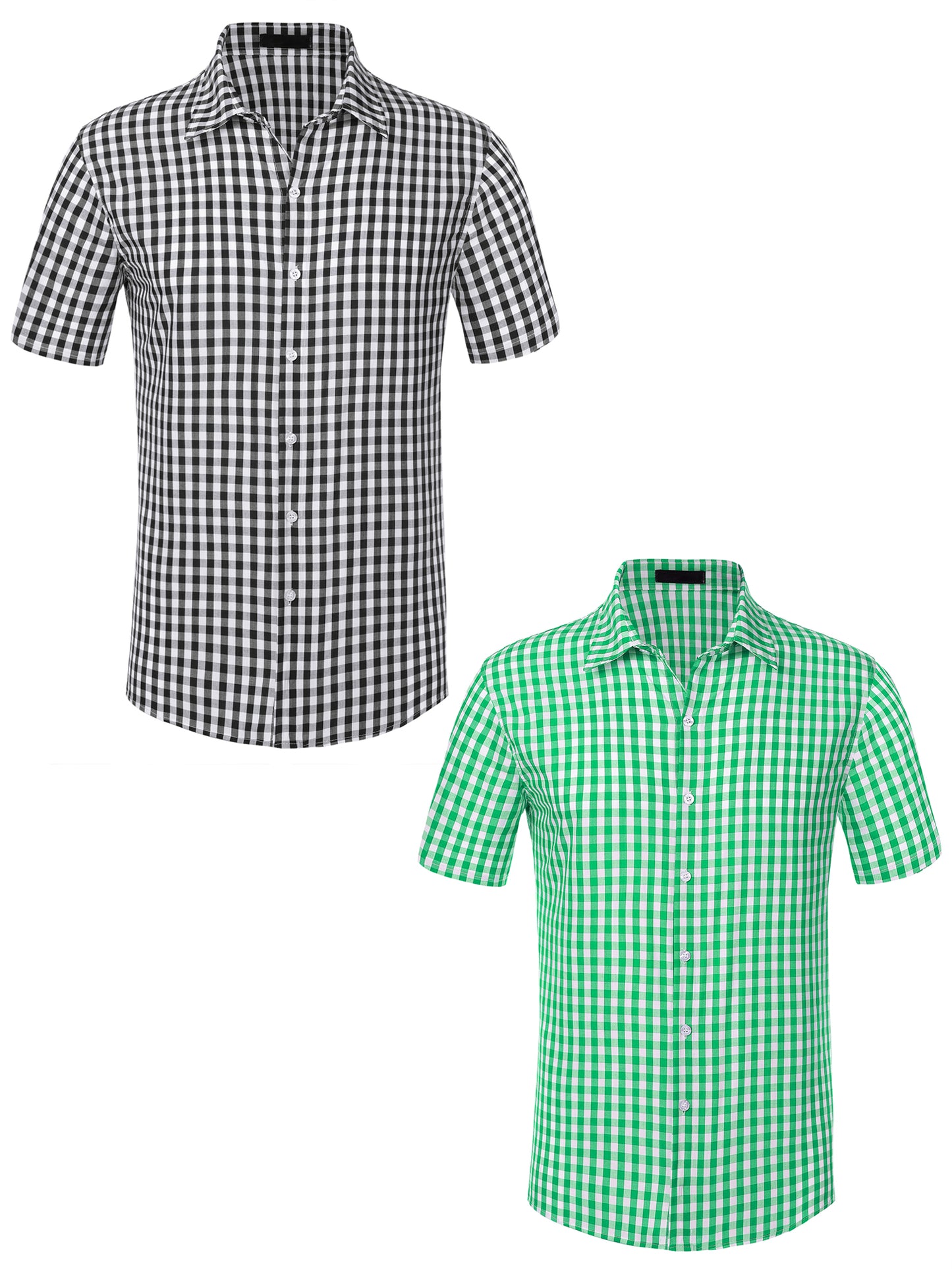 [PACK SALES] Men's 2 Pieces Short Sleeves Formal Plaid Checks Dress Shirts