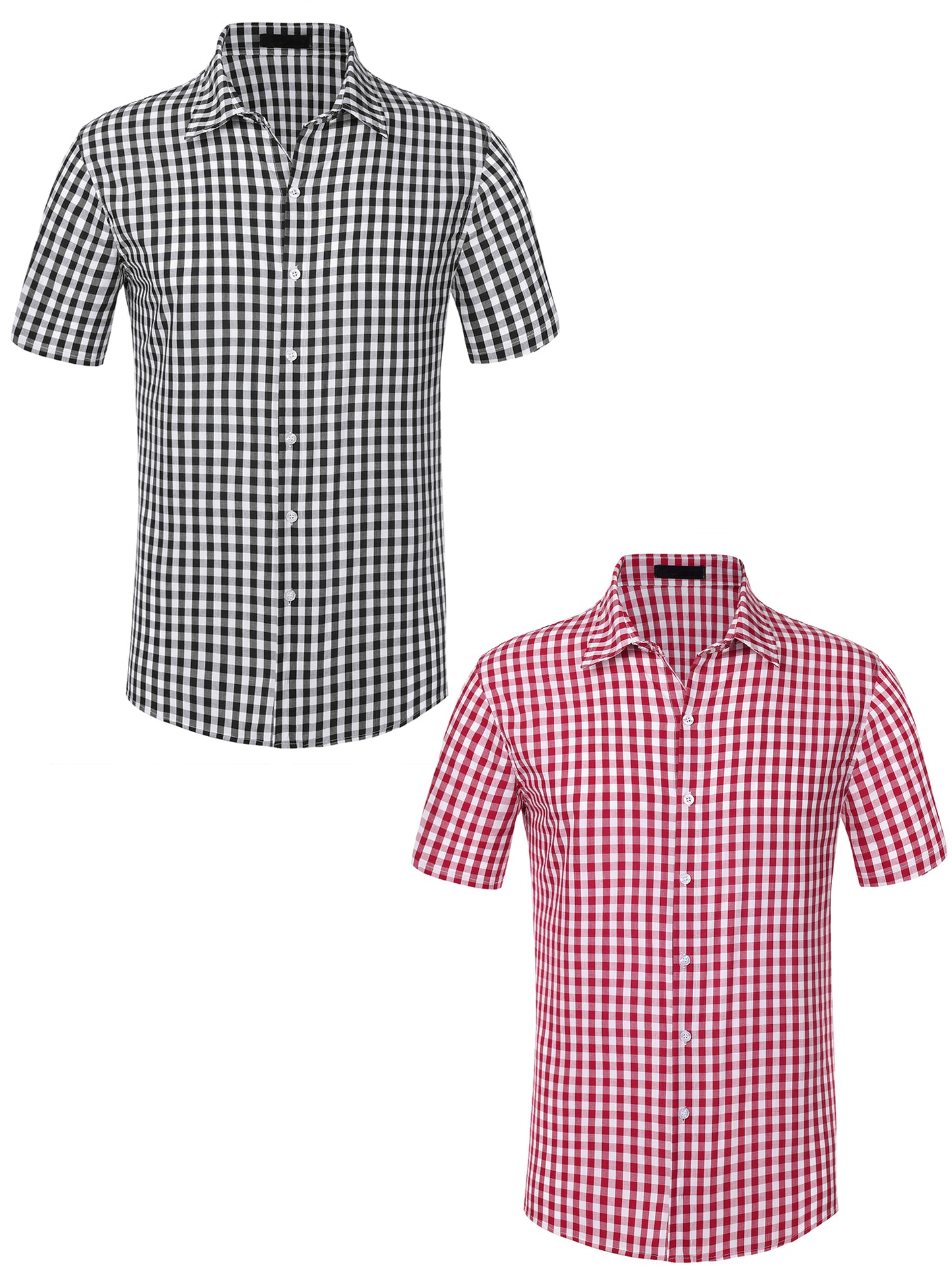 [PACK SALES] Men's 2 Pieces Short Sleeves Formal Plaid Checks Dress Shirts