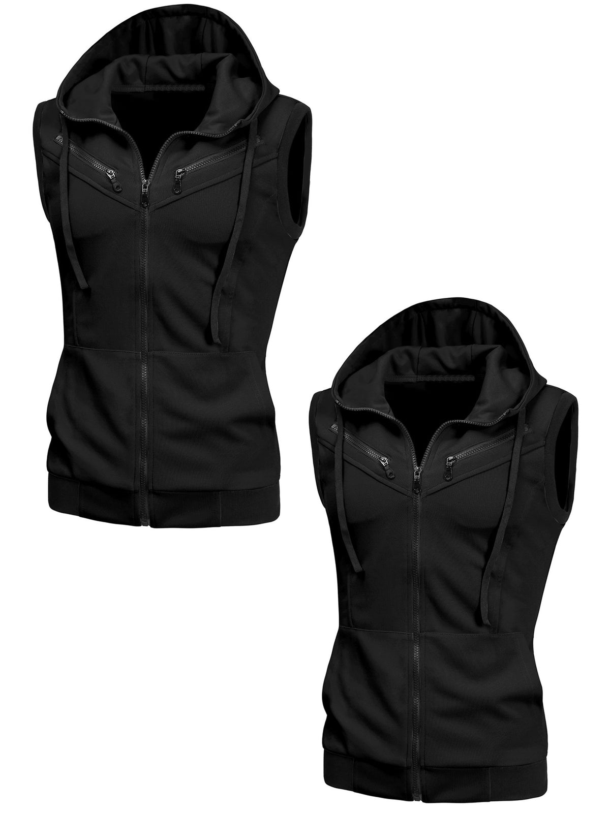 [PACK SALES] Men's 2 Pieces Casual Zip up Drawstring Hoodie Sleeveless Vests