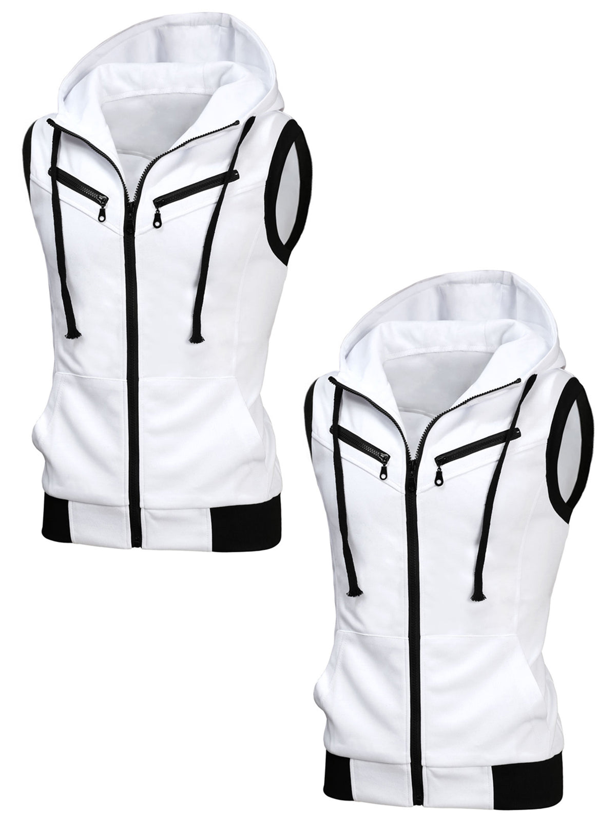 [PACK SALES] Men's 2 Pieces Casual Zip up Drawstring Hoodie Sleeveless Vests