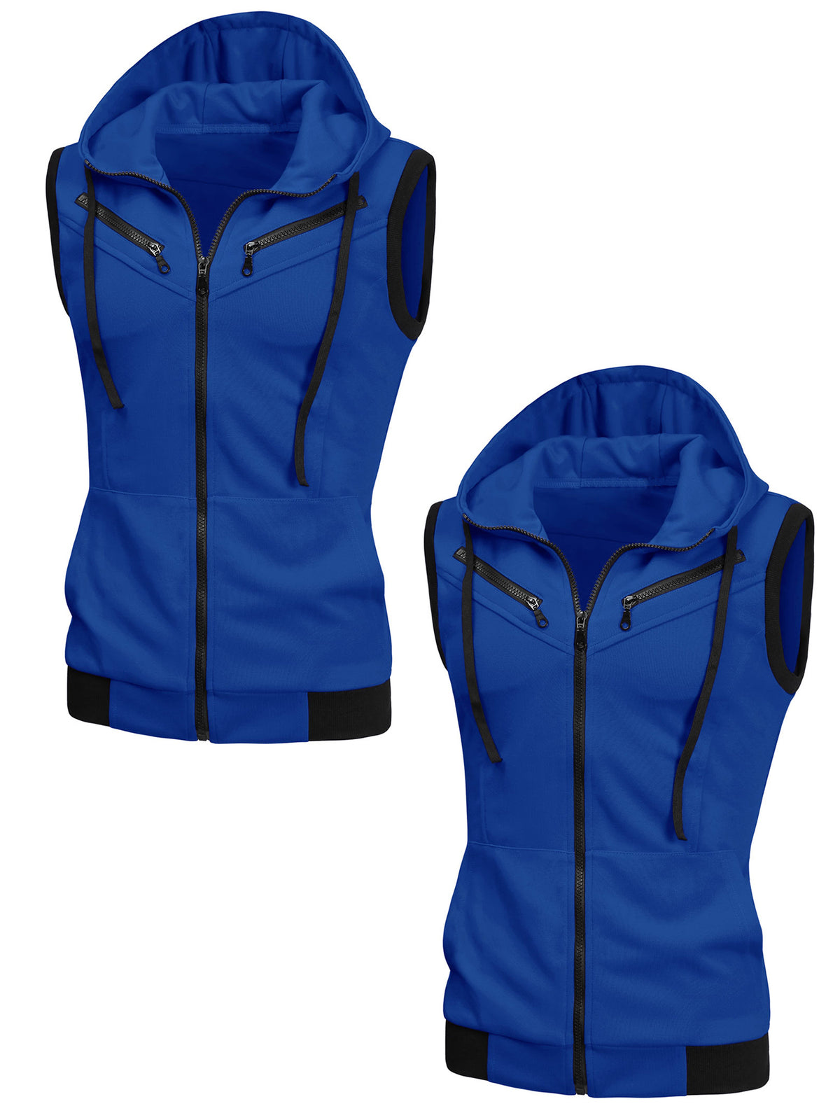 [PACK SALES] Men's 2 Pieces Casual Zip up Drawstring Hoodie Sleeveless Vests