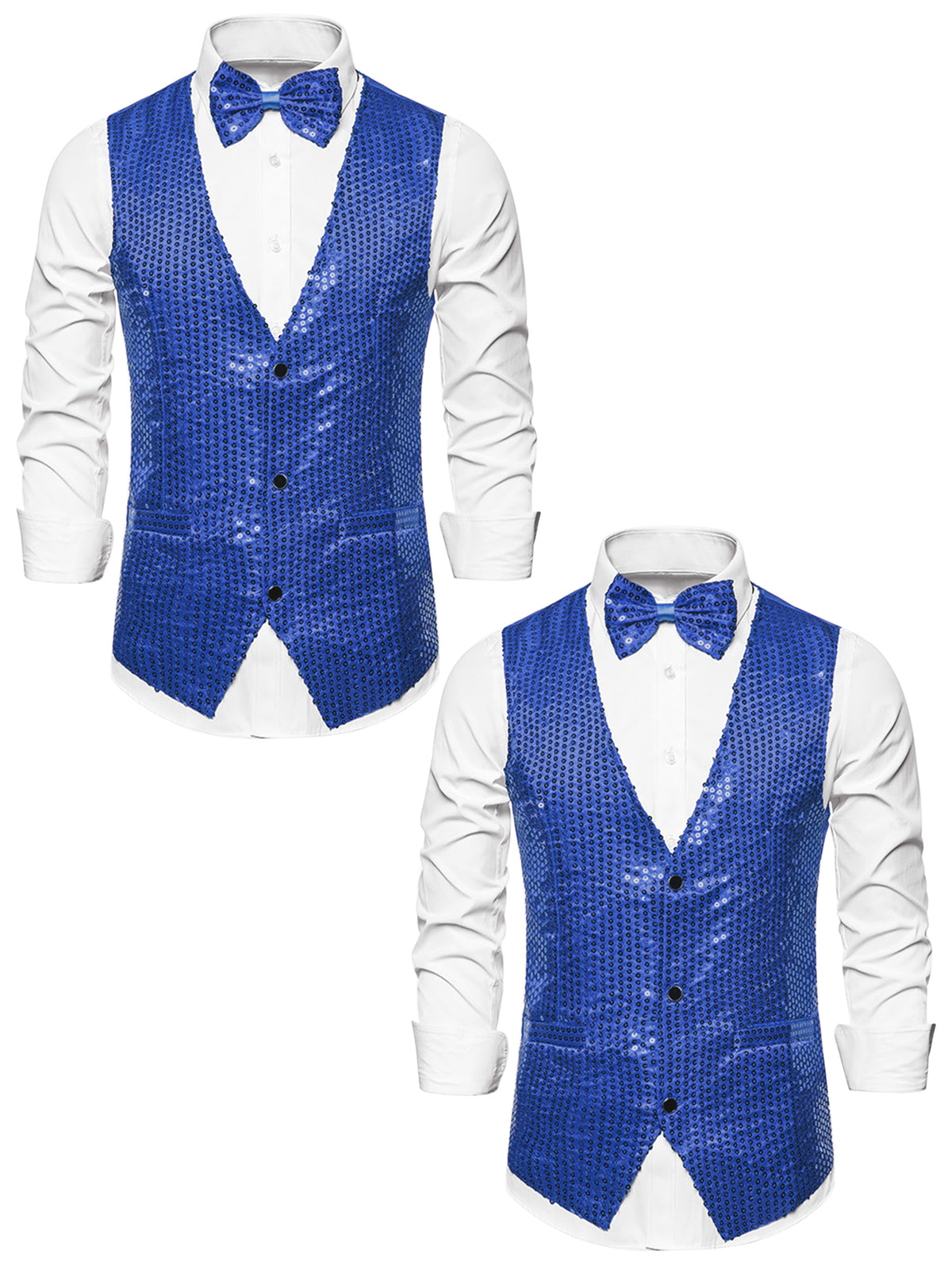 [PACK SALES] Men's 2 Pieces Sparkly Sequin Sleeveless Dress Suit Vest with Bow Tie