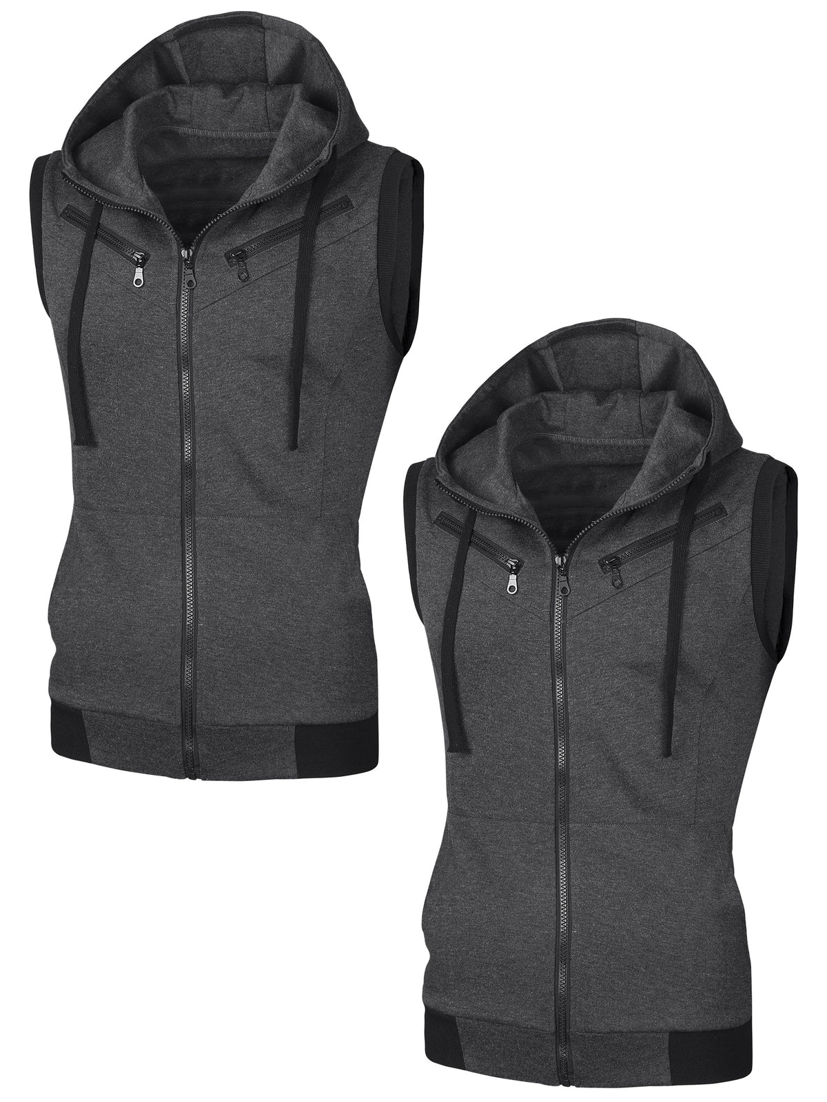 [PACK SALES] Men's 2 Pieces Casual Zip up Drawstring Hoodie Sleeveless Vests
