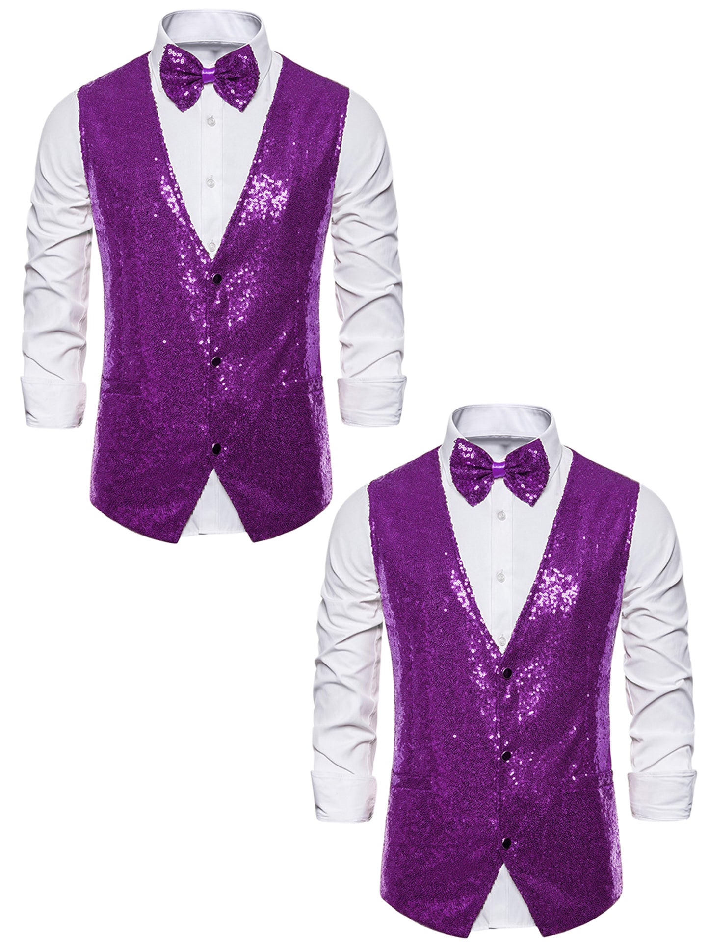[PACK SALES] Men's 2 Pieces Disco Shiny Sequin Sleeveless Suit Waistcoat Set with Bow Tie